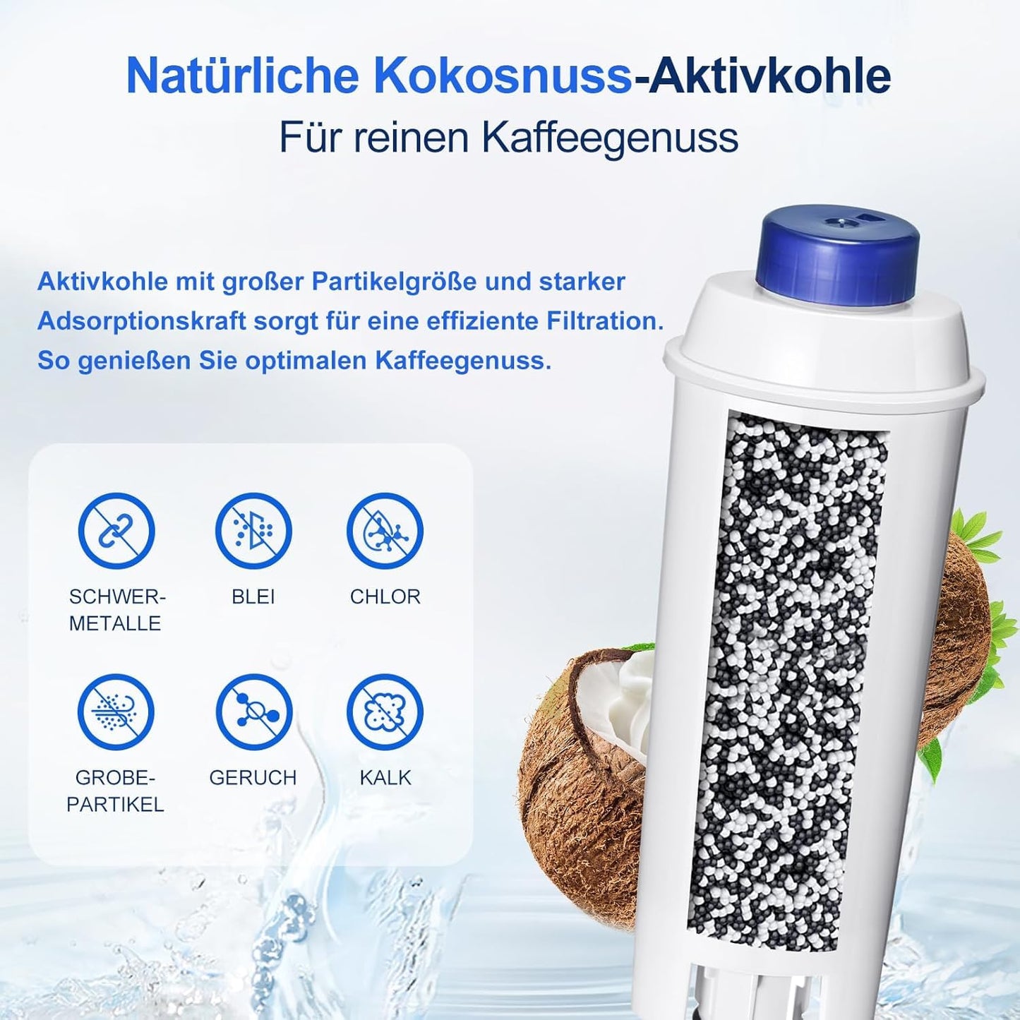 Molifal water filter, replacement for Delonghi coffee machines DLSC002 filter, compatible with Delonghi Dinamica, Magnifica S, Eletta Explorer, ETAM Autentica EPAM and ECAM series (4x)