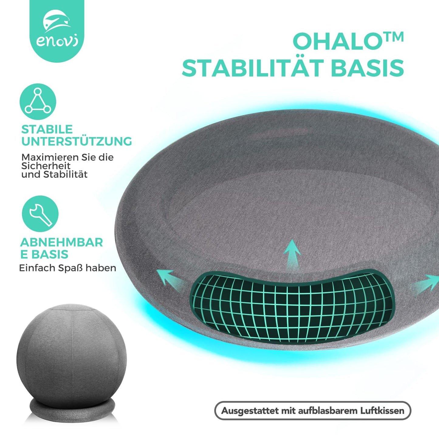 ENOVI ProfiBalance exercise ball with cover, Pezzi ball, office chair ball, 75CM, FG