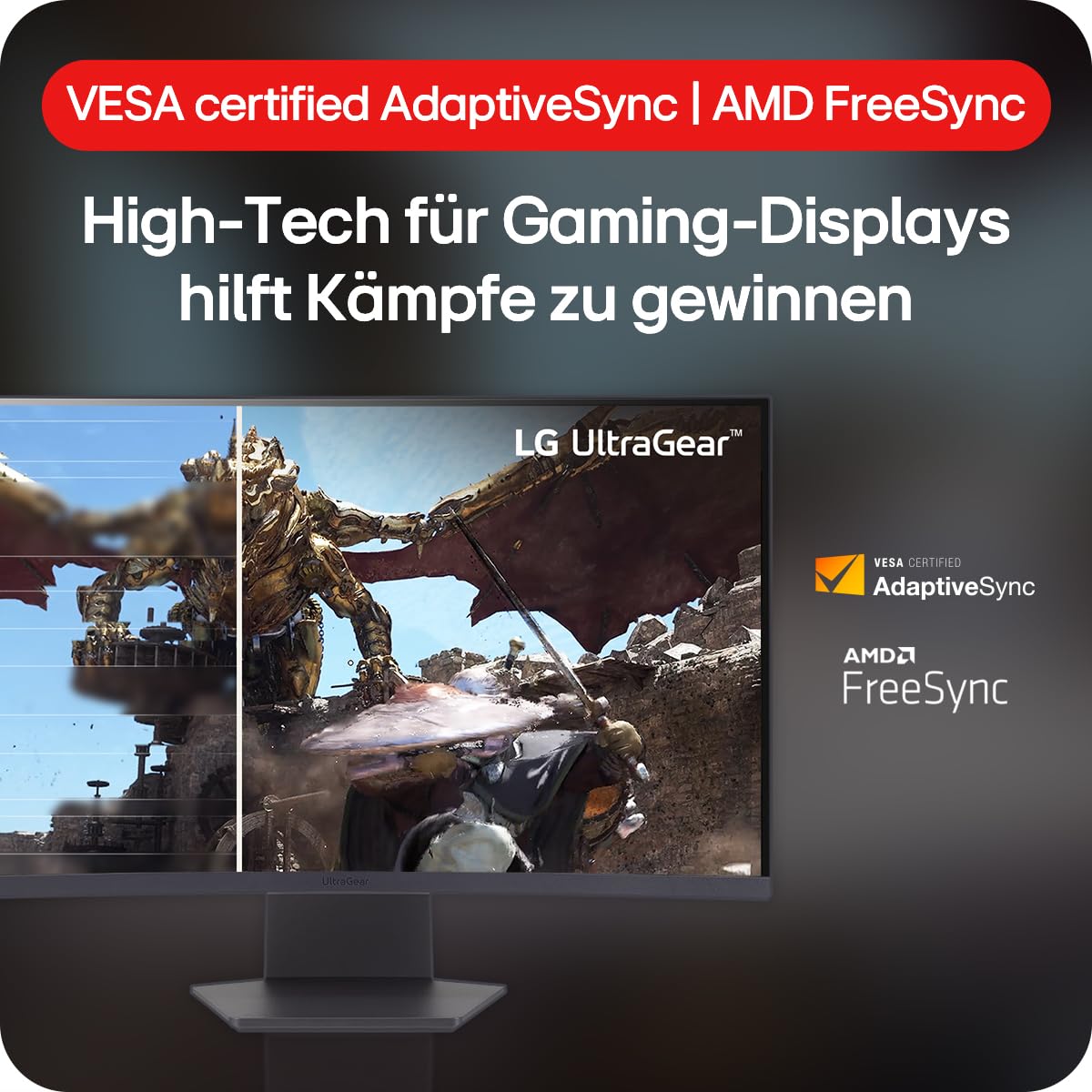 LG Electronics 27GS60QX-B.AEUQ UltraGear™ Curved QHD Gaming VA Monitor 27" (68.4cm), 2560 x 1440, 16:9, 1ms GtG, 180Hz, HDR10, 300 cd/m² brightness (typ.), AMD FreeSync, Dynamic Action Sync - Black