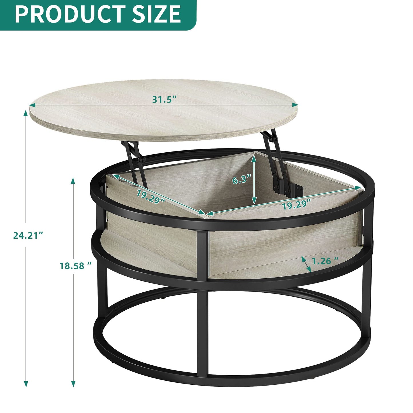 YITAHOME round coffee table with lift-up top, living room table with hidden storage compartment, round side table with space for home office, circular center tables for living room.