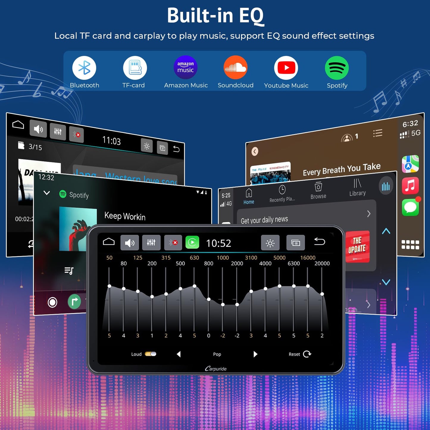 Carpuride Wireless Carplay & Android Auto, 7-inch touchscreen digital media car radio receiver, portable car radio with backup camera, mirror link, Bluetooth, GPS, AUX, FM
