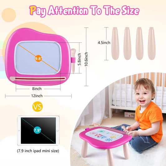 Smashagon children's toy for ages 1 and up, Magnetic drawing board Colorful doodle board with 4 legs for kids Gift for 1 2 3 years old Girl Boy Toy (Rose)