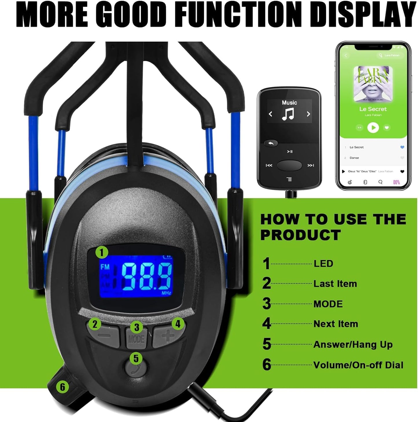 Gardtech ear protection, ear muffs with radio/Bluetooth/MP3/FM, safety ear muffs with NRR 29dB, noise cancelling headphones for men and women, protective headphones for shooting and mowing.