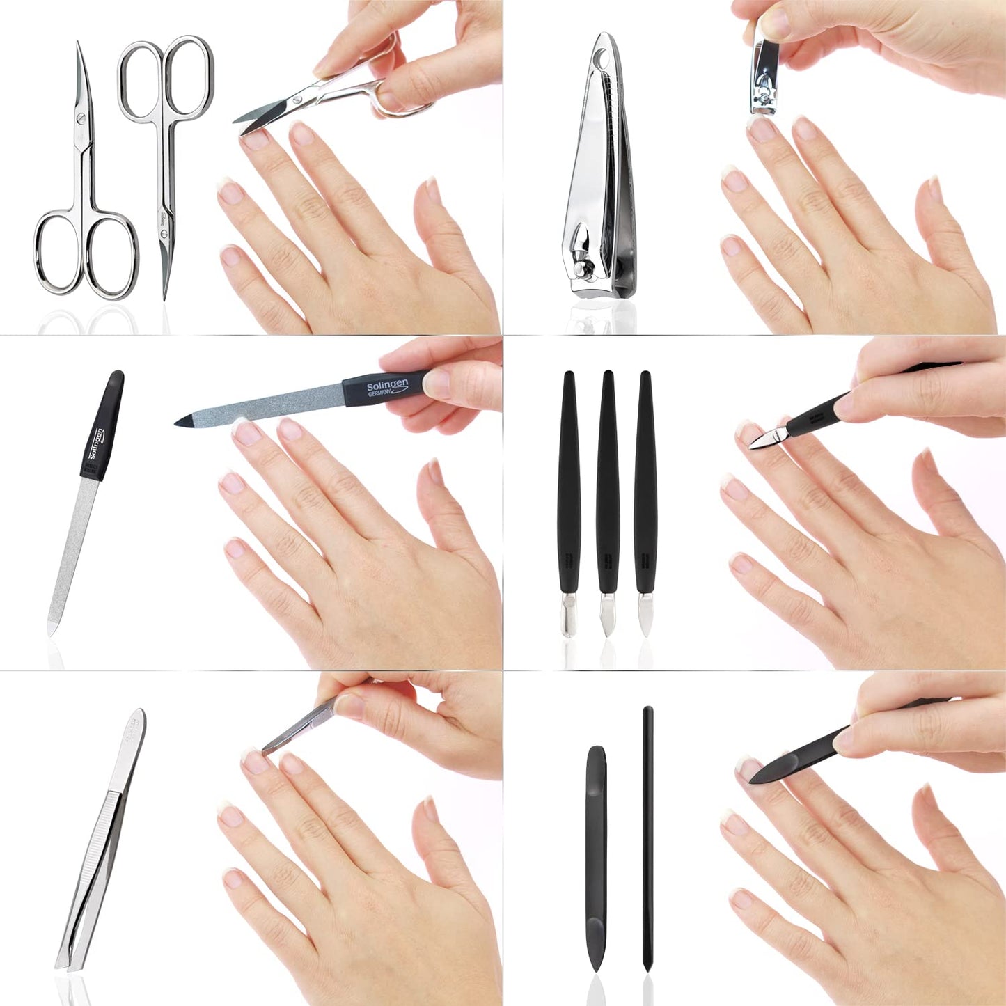 marQus Solingen Mega Manicure Pedicure Set 12 Pieces - Nail kit for men and women with everything you need for nail care, in a high-quality genuine leather case, Dark Blue