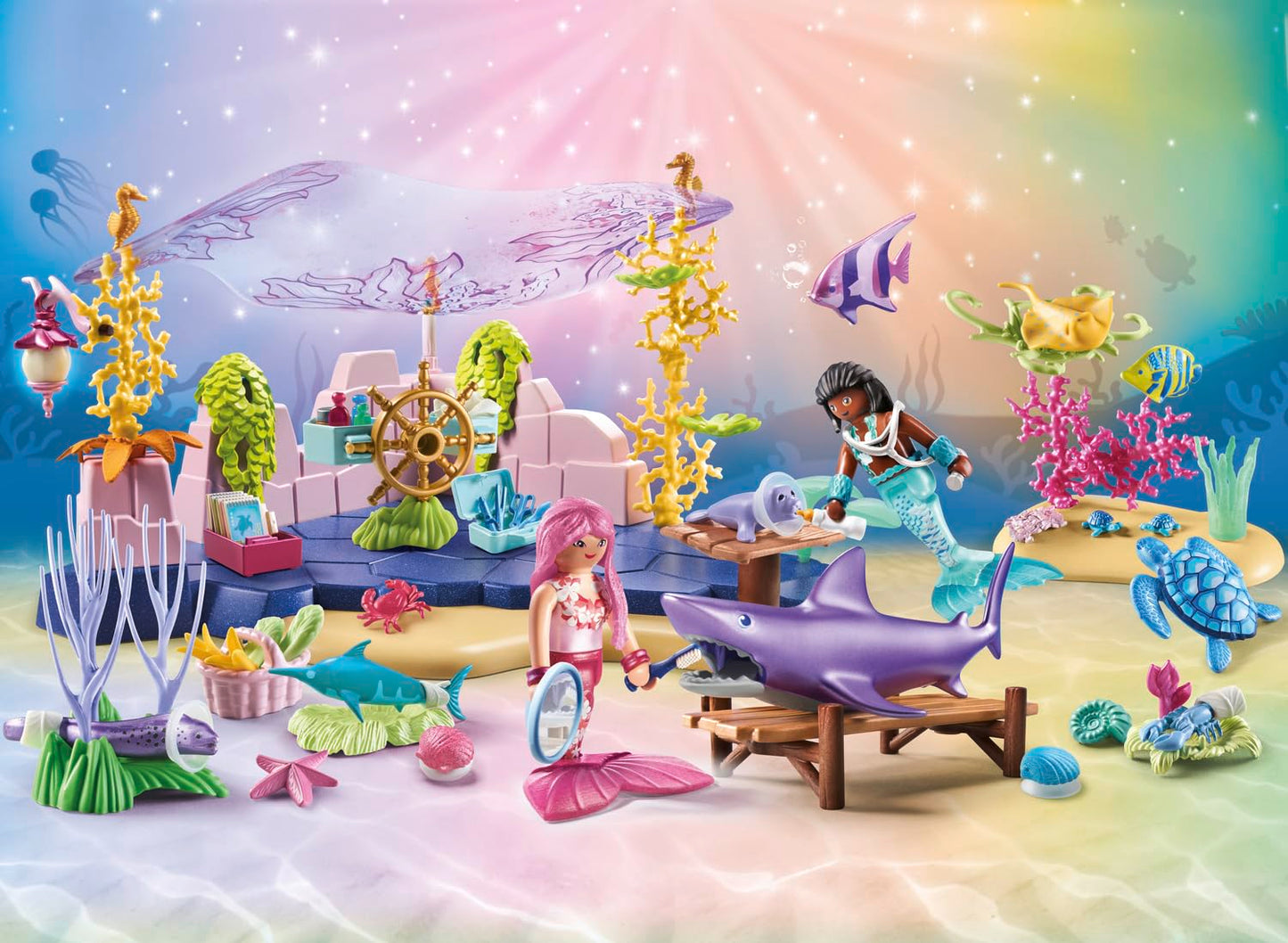 PLAYMOBIL Princess Magic 71499 Underwater Animal Care for marine creatures, caring for sea animals, includes care station, bandages, and more, diverse toys for kids ages 4 and up.