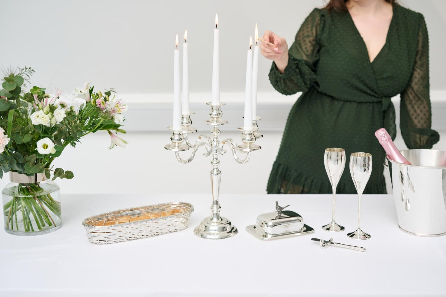 EDZARD Candle holder Regina, 5-armed, height 37 cm, elegantly silver-plated, tarnish-protected - Candle holder for pillar candles, candlestick in silver, table decoration living room