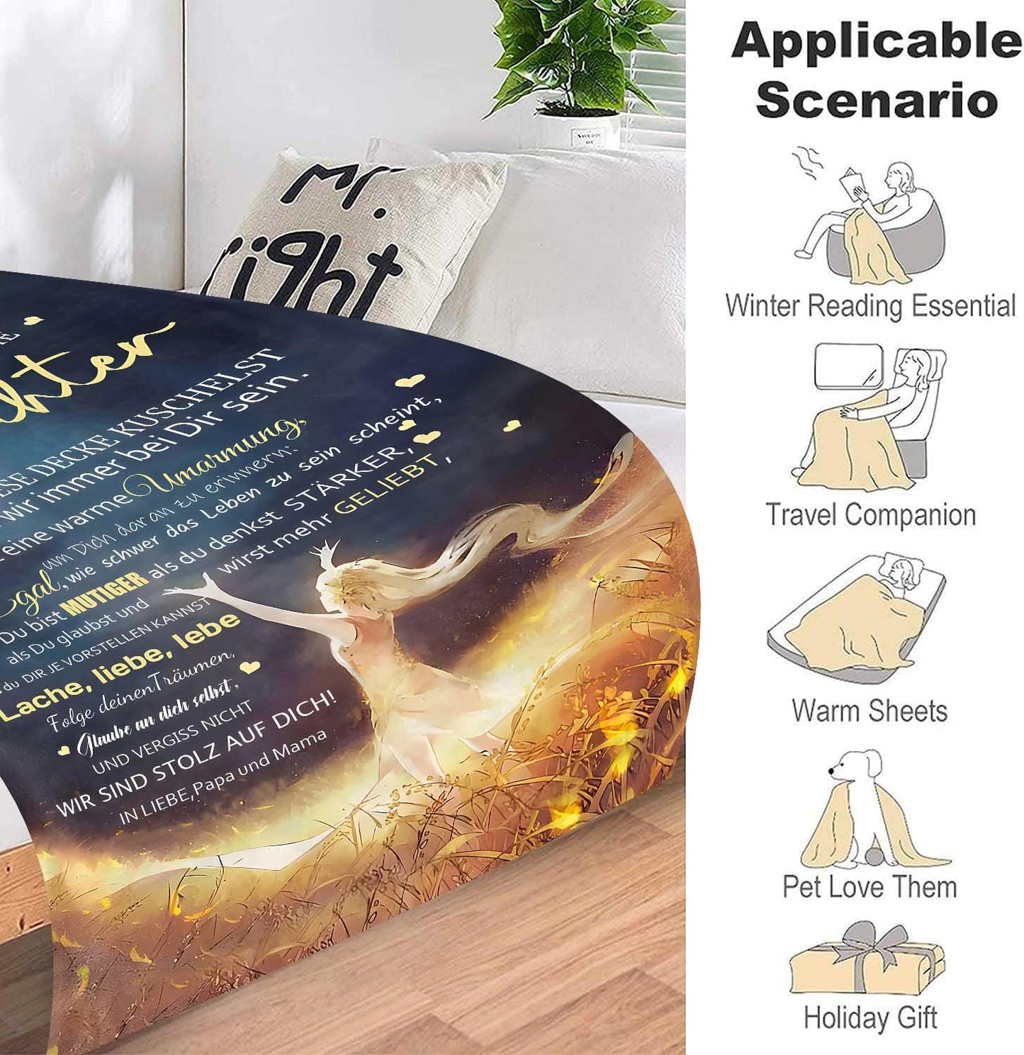 Cuddle blanket fluffy to our daughter from parents, Personalized gifts blanket German Mom and Dad to Daughter Coverlet Positively Encourage Fleece blanket Throw blanket Sofa blanket (150×200cm)