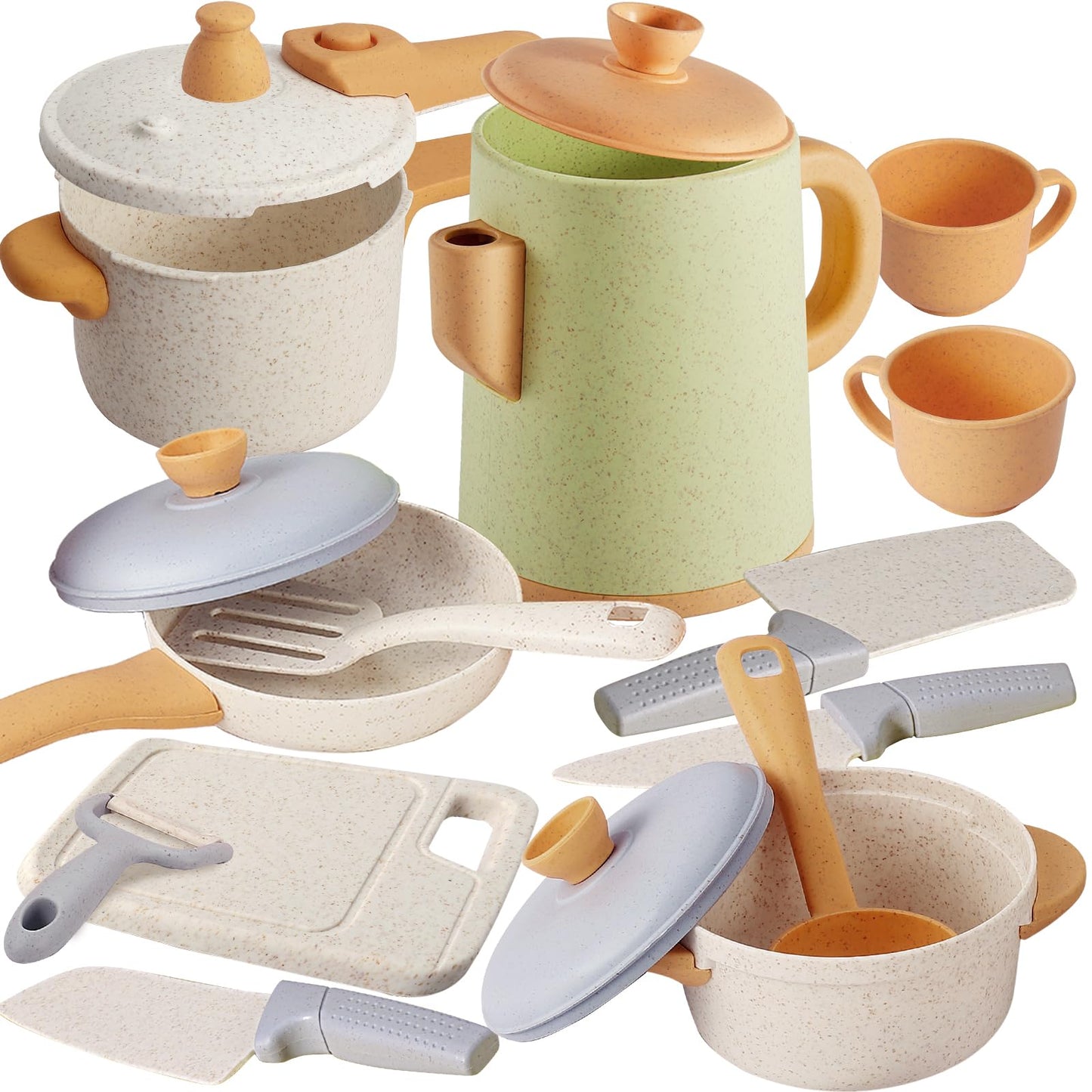 HYAKIDS Kids Kitchen Accessories, Mud Kitchen for Kids Outdoor, Play Kitchen Accessories, Pot Set Cookware, Kitchen Toys for Pretend Play, Gift for Children 3 years and up