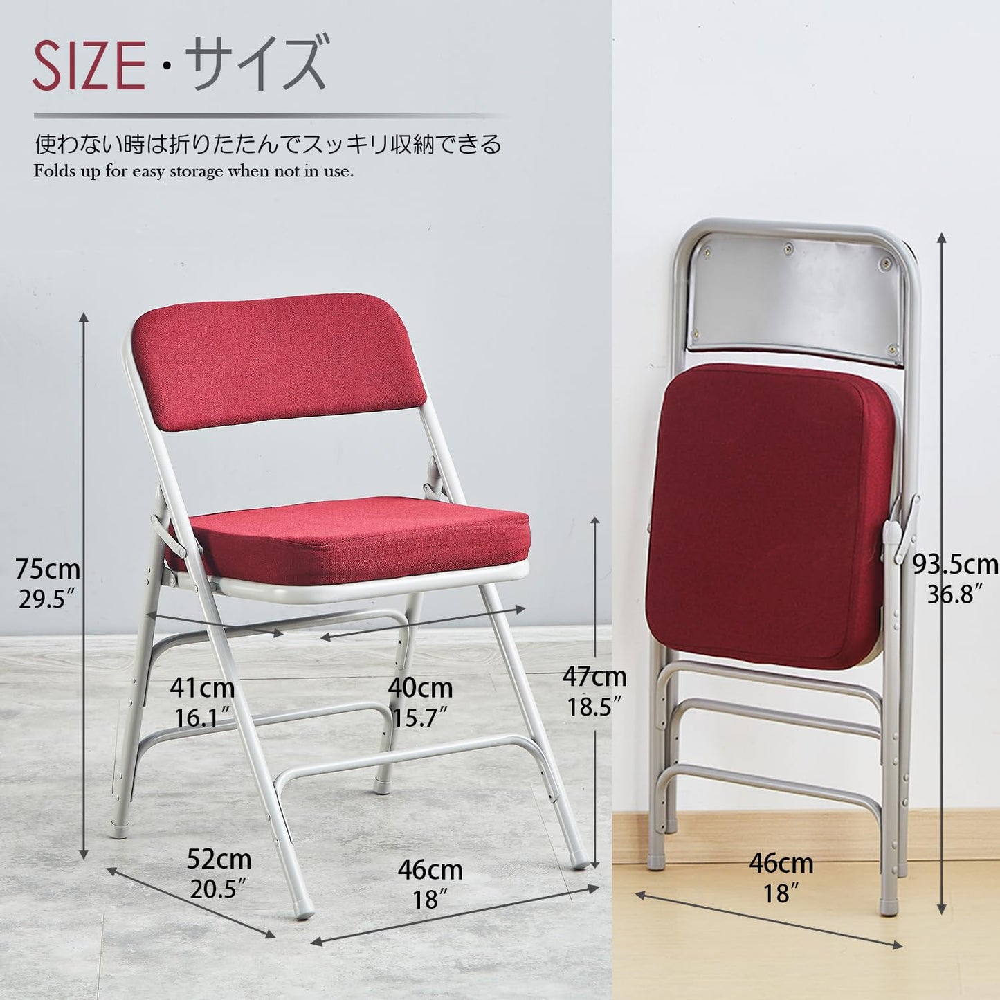 KAIHAOWIN Folding Chairs with Padded Seat Ultra Thick Folding Chair Indoor Comfortable Metal Chairs with Soft Padding (1×Red)