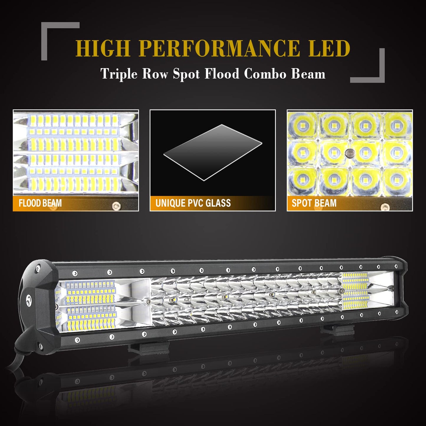 SKYWORLD 50.8cm work light 288W LED light bar, auxiliary headlight off-road spotlight, license plate holder with 12V flash wiring harness kit for car SUV truck car 4x4