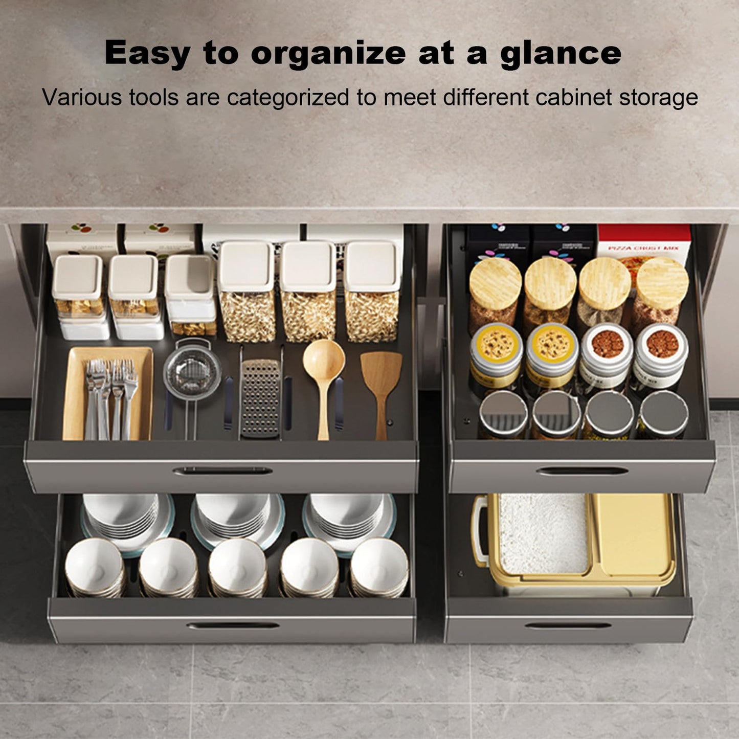 IGTOPS 2 Piece Telescopic Drawer, Pull-Out Drawer Storage Shelves for Kitchen Cabinets, Extendable Pull-Out Drawer (30cm W x 43cm D x 9cm H), No Drilling or Nailing Required