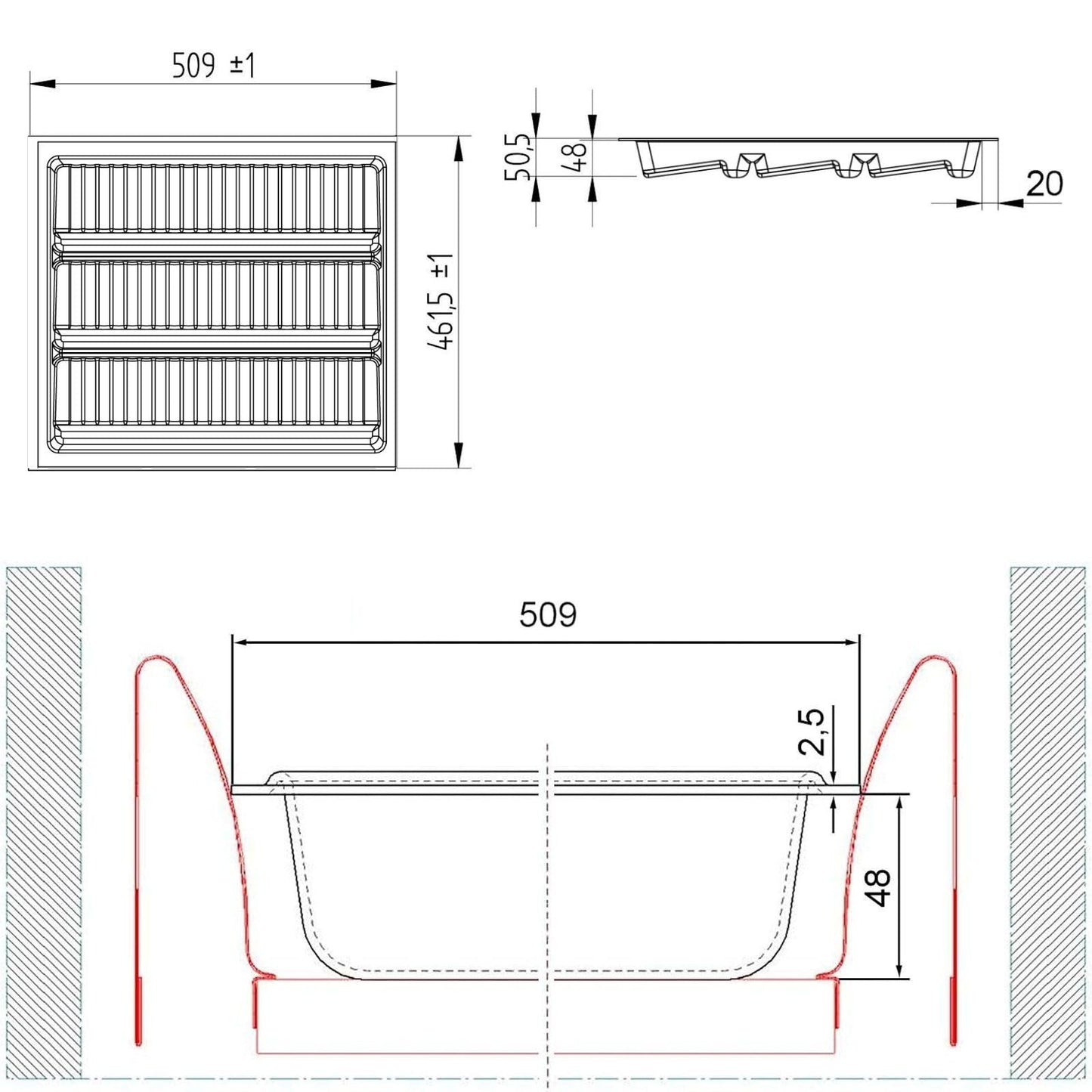 ORGBOX 2 Spice Rack Depth: 461 x Width: 509 mm anthracite with canvas texture for 60er Nobilia drawer up to 07/2012 (PLEASE MEASURE YOUR DRAWER INTERIOR DIMENSIONS!)