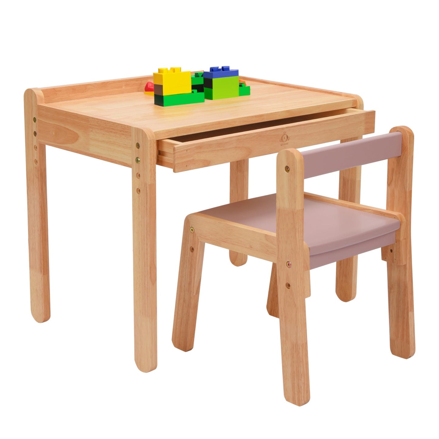 Livonir Kids Table Chair Set - Natural Wood Desk, Children's Desk and Chair Set for Home and School, Kids Bedroom Furniture - Pink & Natural Brown, swivel chair Kids