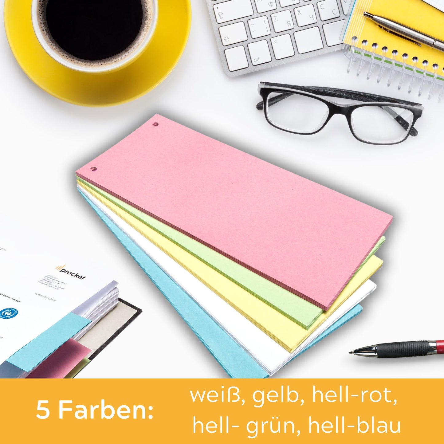 perfect line 3,000 index dividers for A4 folders, dividers made of recycled cardboard, MADE IN GERMANY, 5 colors, punched holes (30 x 100 pcs)