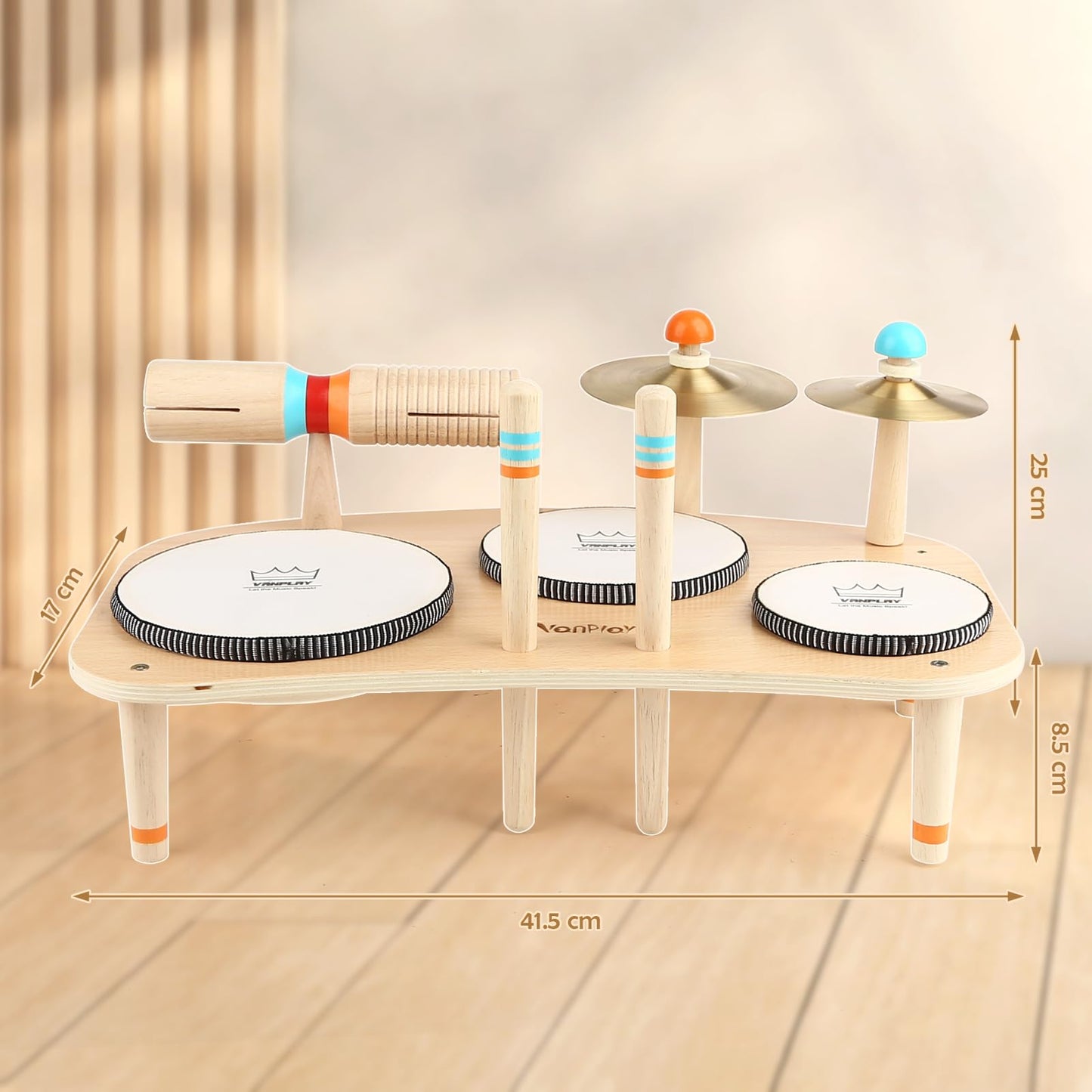 Wooden toy drum set for kids, 8 in 1 musical instruments children's toy for ages 3-5, boys and girls Montessori toy.