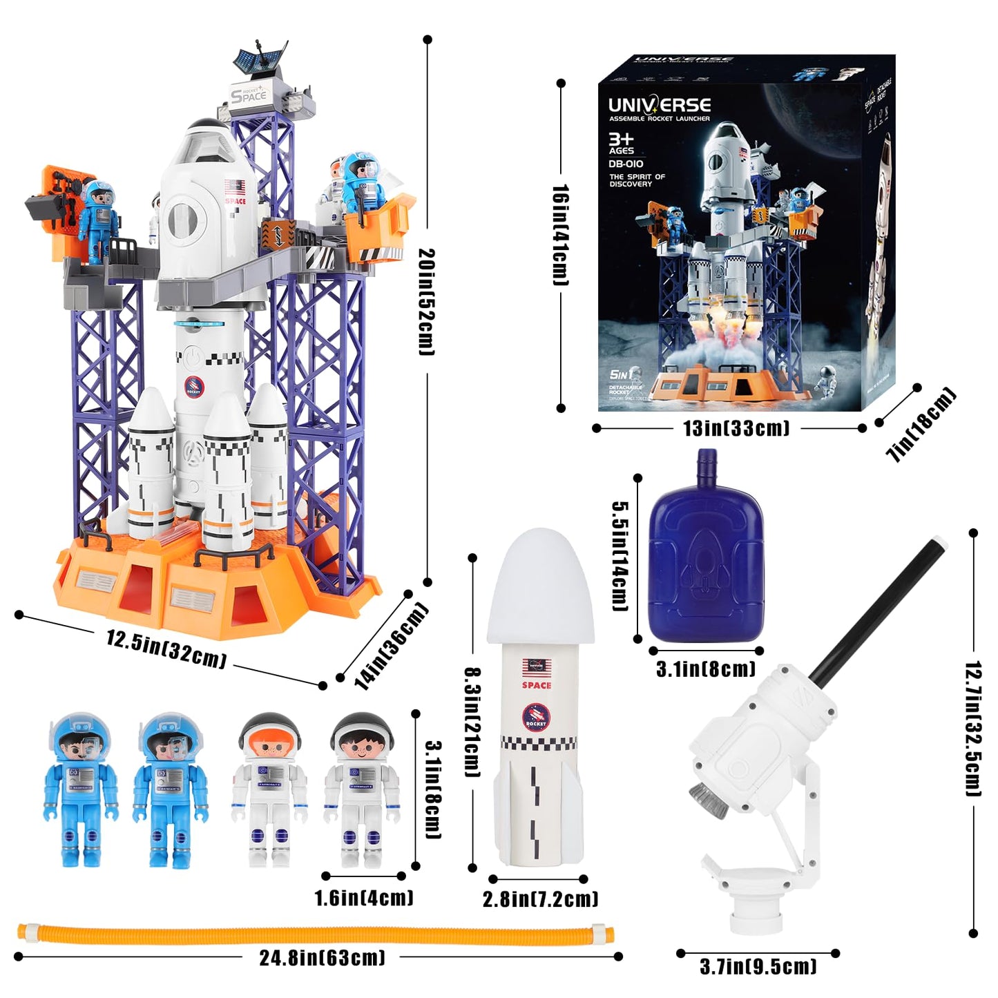 deAO Space Shuttle Rocket Toy with Light & Sound, Smoke Functions, 5 In1 STEM Science Learning Toy Projection Lamp Space Toy, with 4 Astronauts, Gift (Sky-1)
