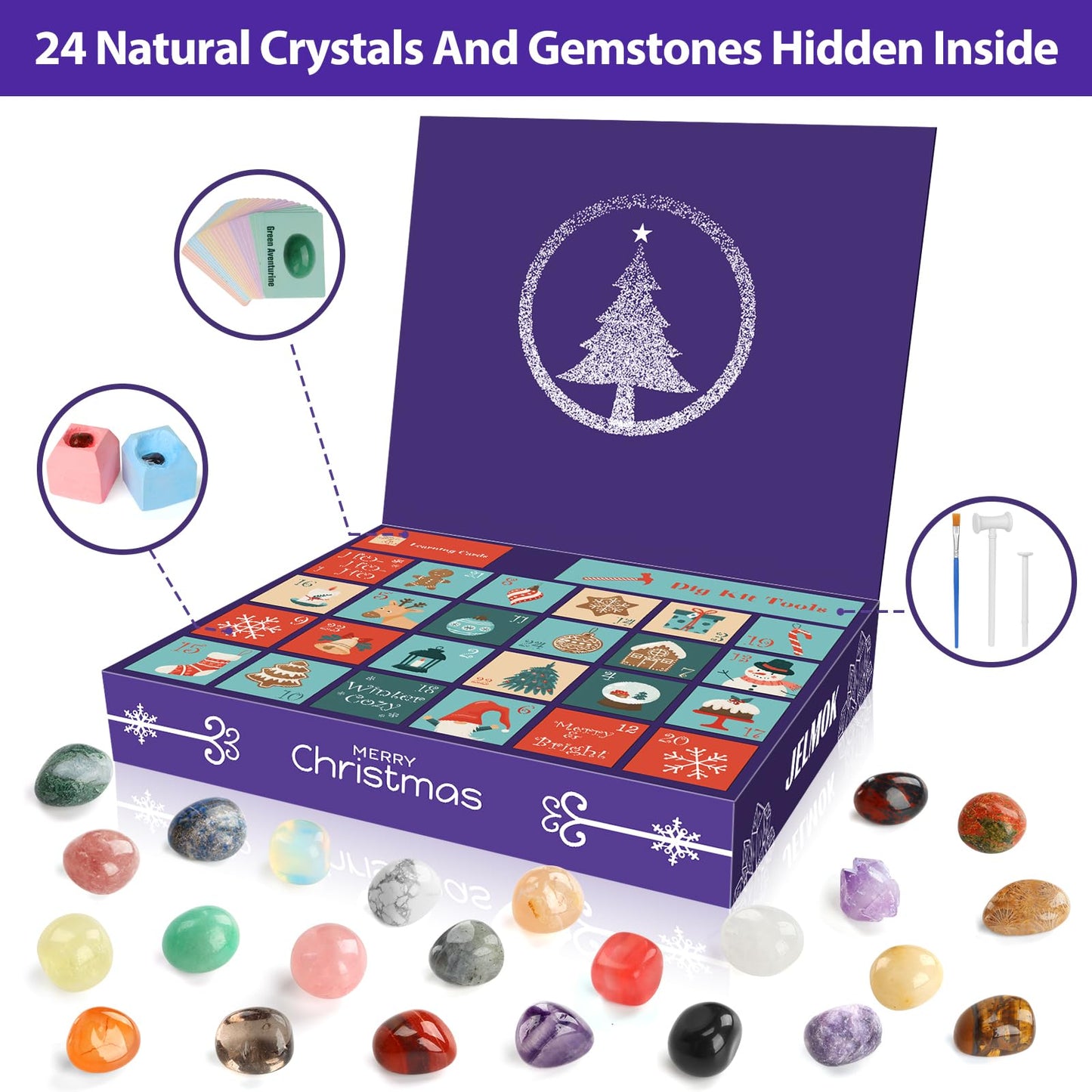 Advent calendar 2024 for kids Crystals, 24 days of Christmas Advent calendar countdown surprises, Natural gemstones the best gift for boys, girls, and geology enthusiasts (#4)