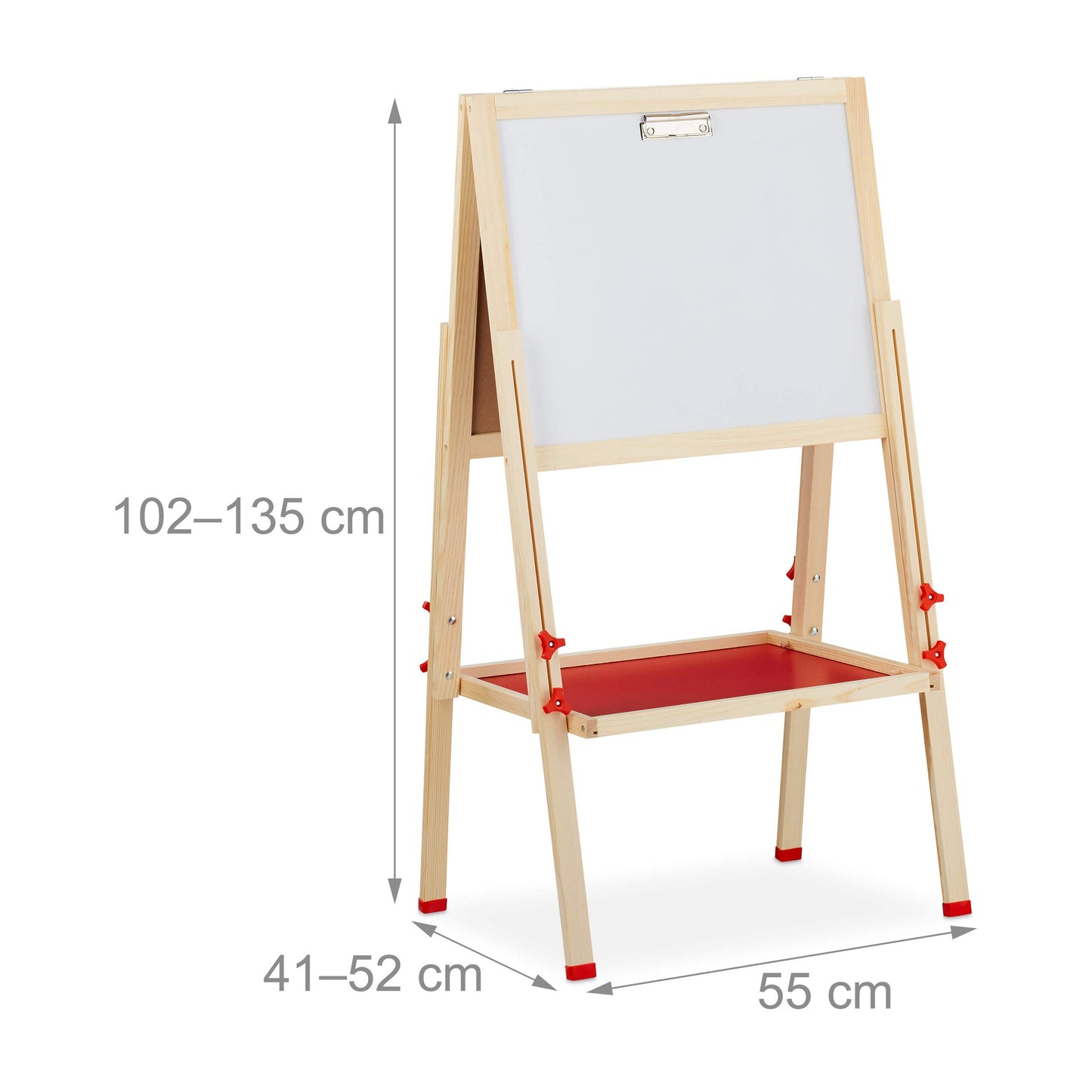 Relaxdays kids' easel, whiteboard and chalkboard, adjustable height, wooden stand, 102-135 x 55 x 52 cm, natural, light brown, white, dark green.