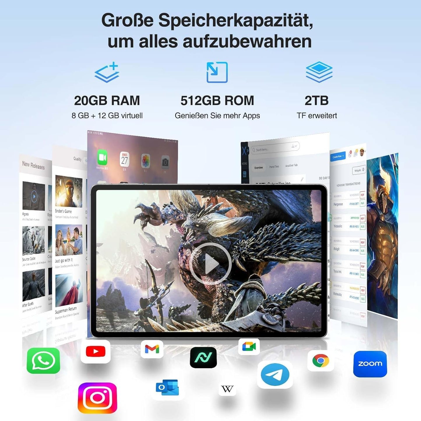 DOOGEE T40 PRO Android 15 Tablet 12 inch - 2025 new tablet with keyboard/stylus/mouse/case, Helio G99, 10800mAh, 20(8+12) GB RAM +512GB ROM(2TB TF), 2.4K display, 16MP camera, 4G LTE, dual SIM, Octa-Core.