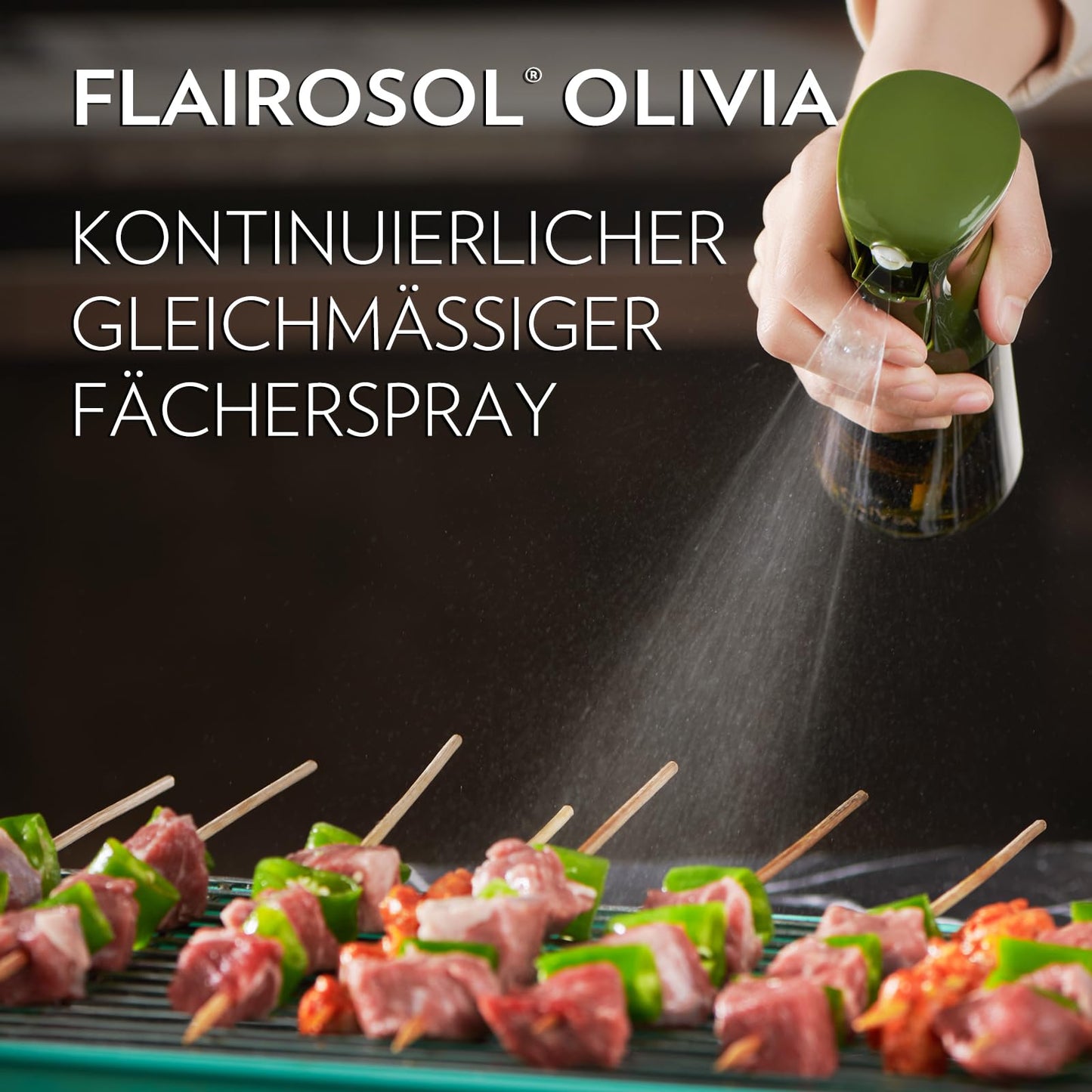 FLAIROSOL OLIVIA 200ml glass oil sprayer - Continuous oil spraying technology with portion control - Versatile oil mister for cooking, salads, grilling, baking, and more scenarios (Green)