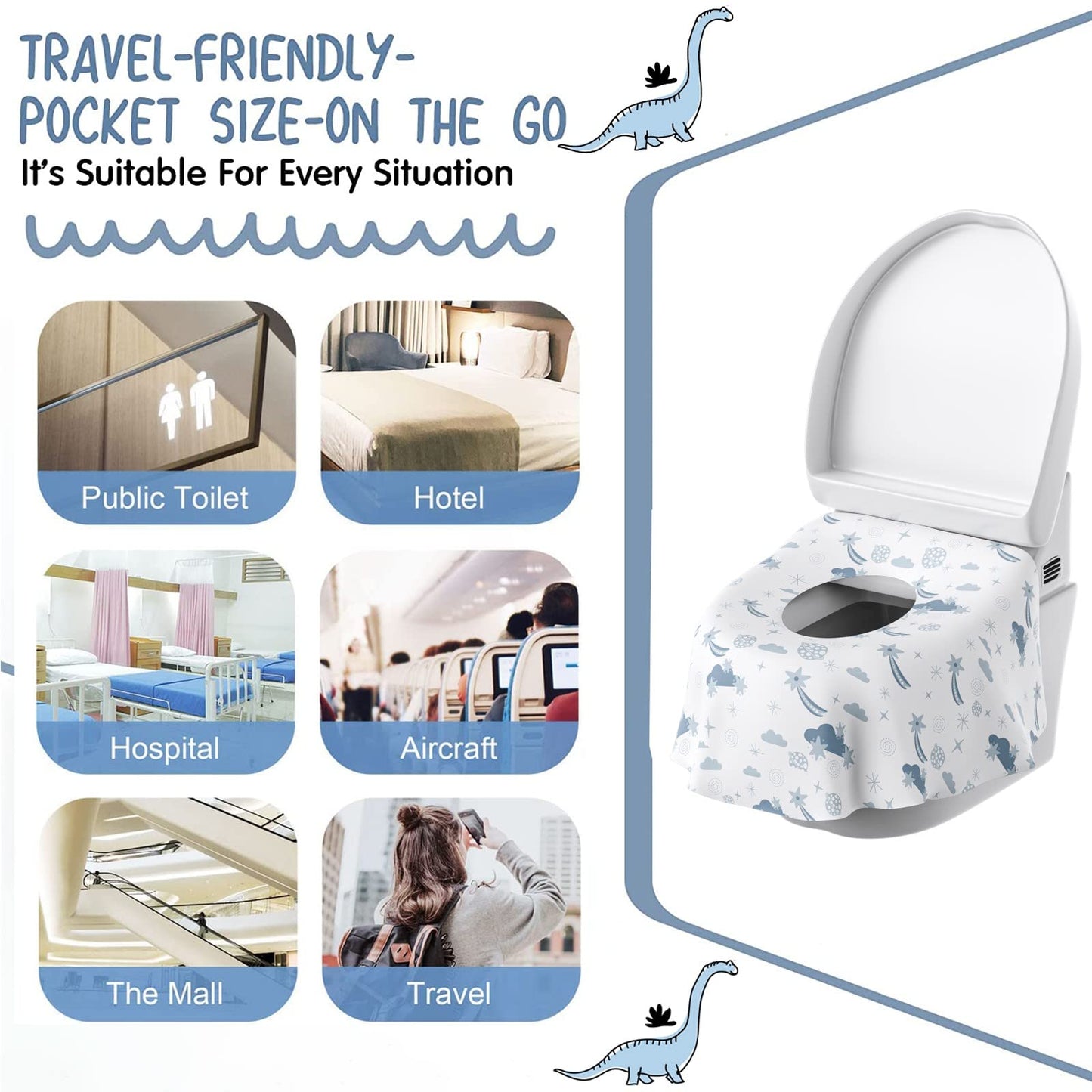 YIHATA 20 Pack Disposable Toilet Seat Covers for Kids and Adults. Universal Potty Training Liners for Toilet Seats. Individually wrapped for travel convenience.