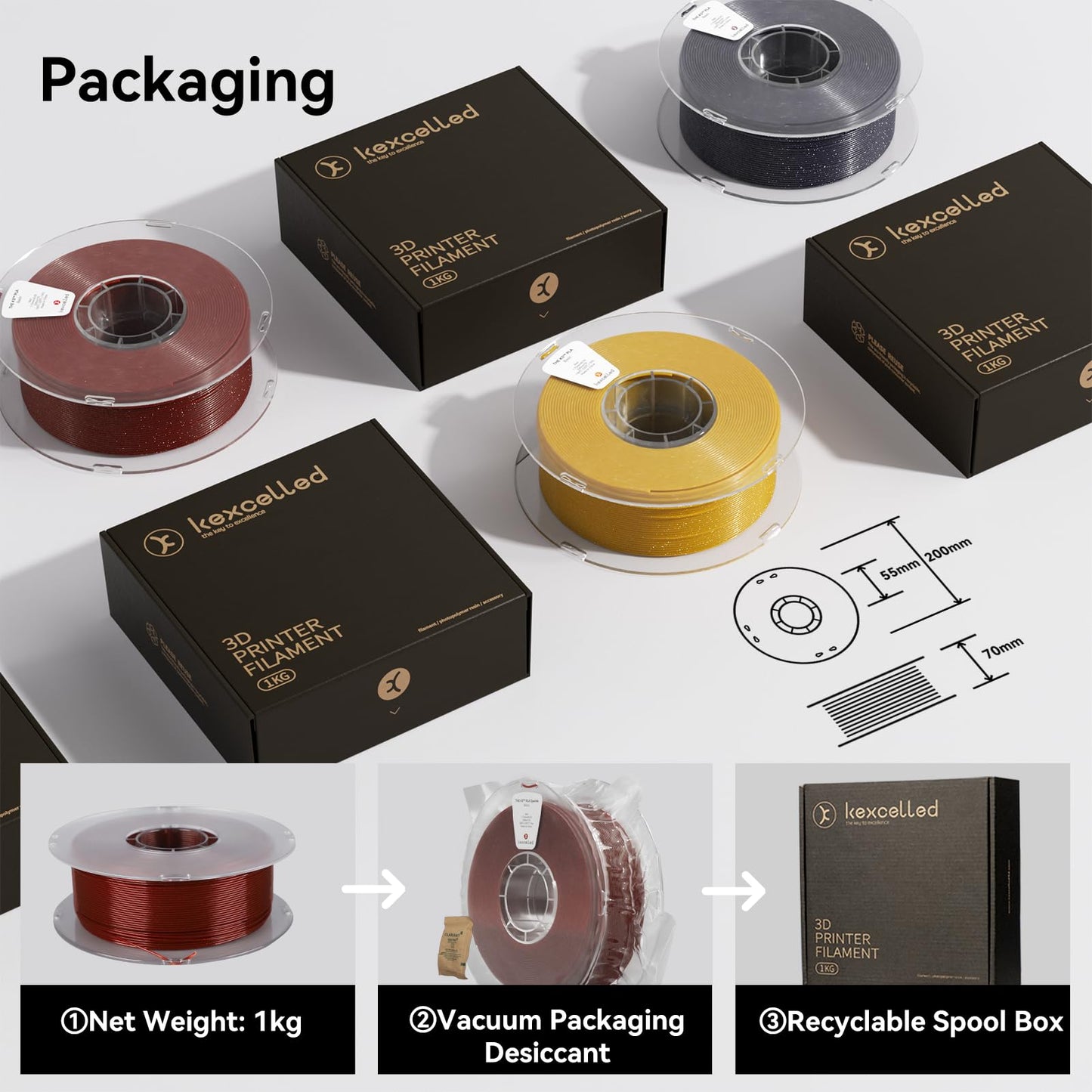 ""kexcelled PLA Grey Sparkle 1.75mm Glitter Galaxy Filament Shiny Sparkling Surface 3D Printing Material +/- 0.03mm 1kg Spool for Decorative Models FDM 3D Printers""