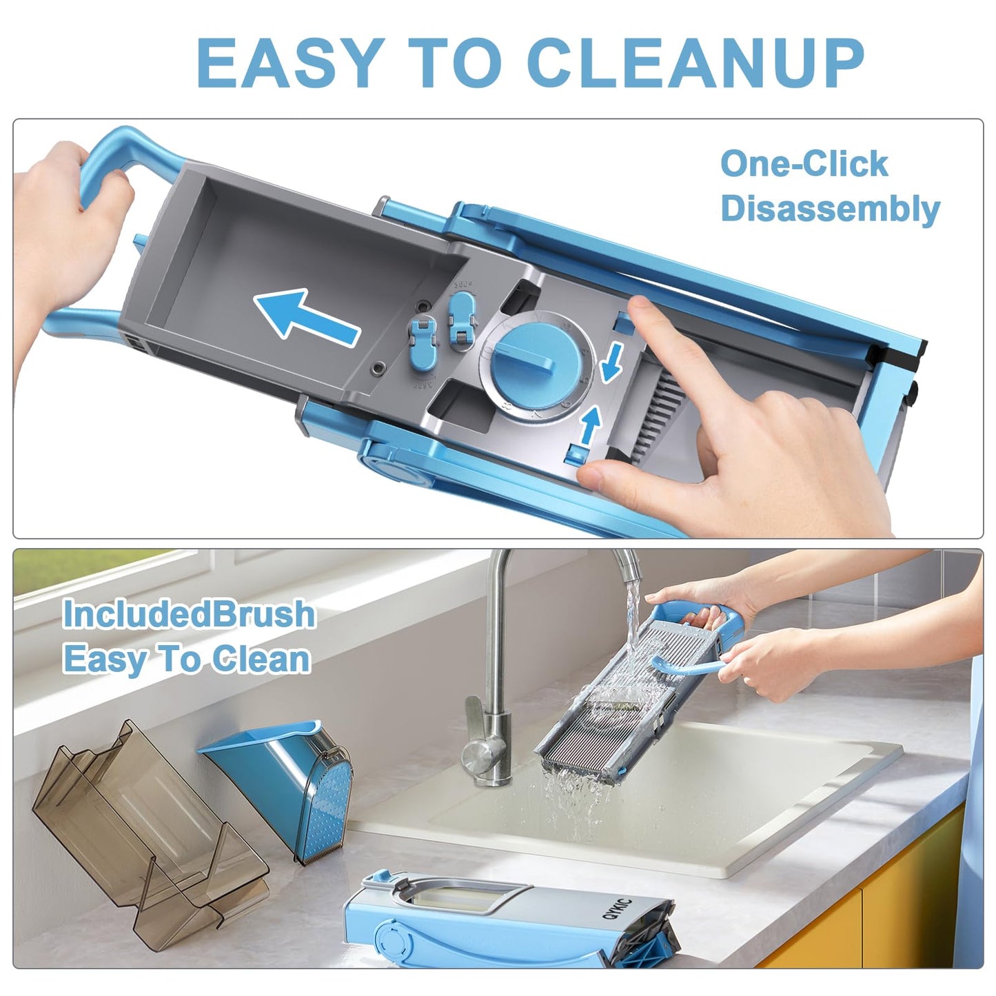 QYKIC Vegetable Cutter, ONCE FOR ALL Adjustable Vegetable Slicer Genius Mandoline Vegetable Slicer Potato Slicer Onion Slicer (Blue)