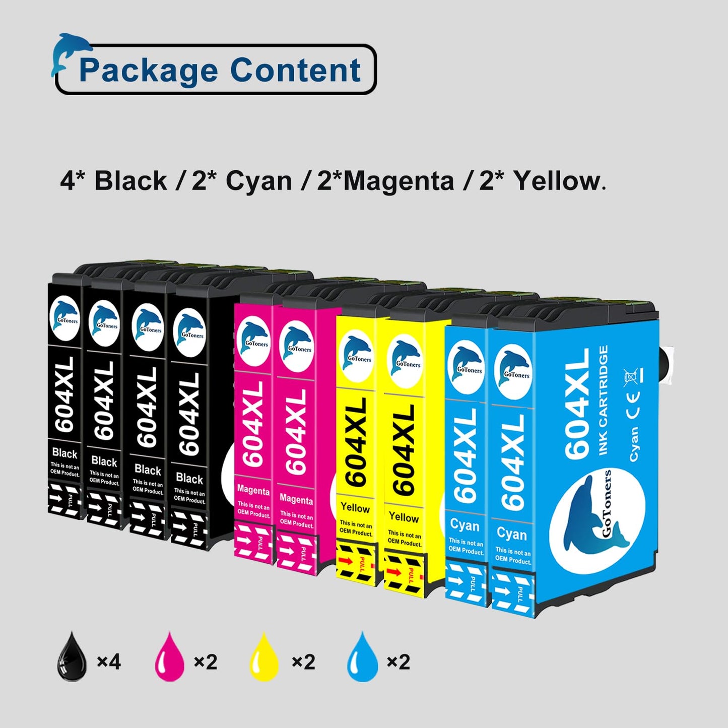 GoToners 604XL cartridges compatible with Epson 604 XL printer cartridges for Expression Home XP-3200 XP-3205 XP-4200 XP-4205 XP-2200 XP-2205, Workforce WF-2910 WF-2930 WF-2935 WF-2950 (10-pack)