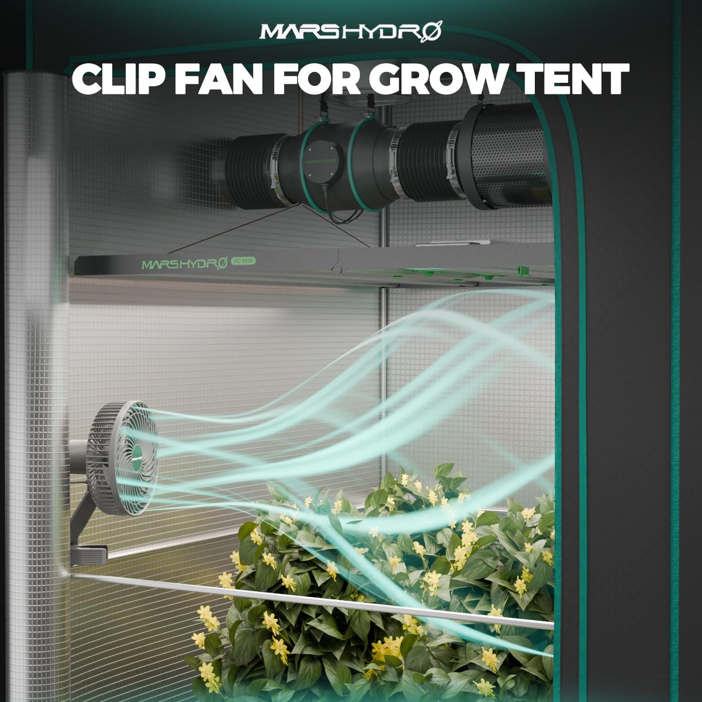 MARS HYDRO Upgrade M6 Clip Fan, oscillating and quiet, perfect for grow tents. 10 speed settings, app/WiFi controlled. Perfect for small spaces.