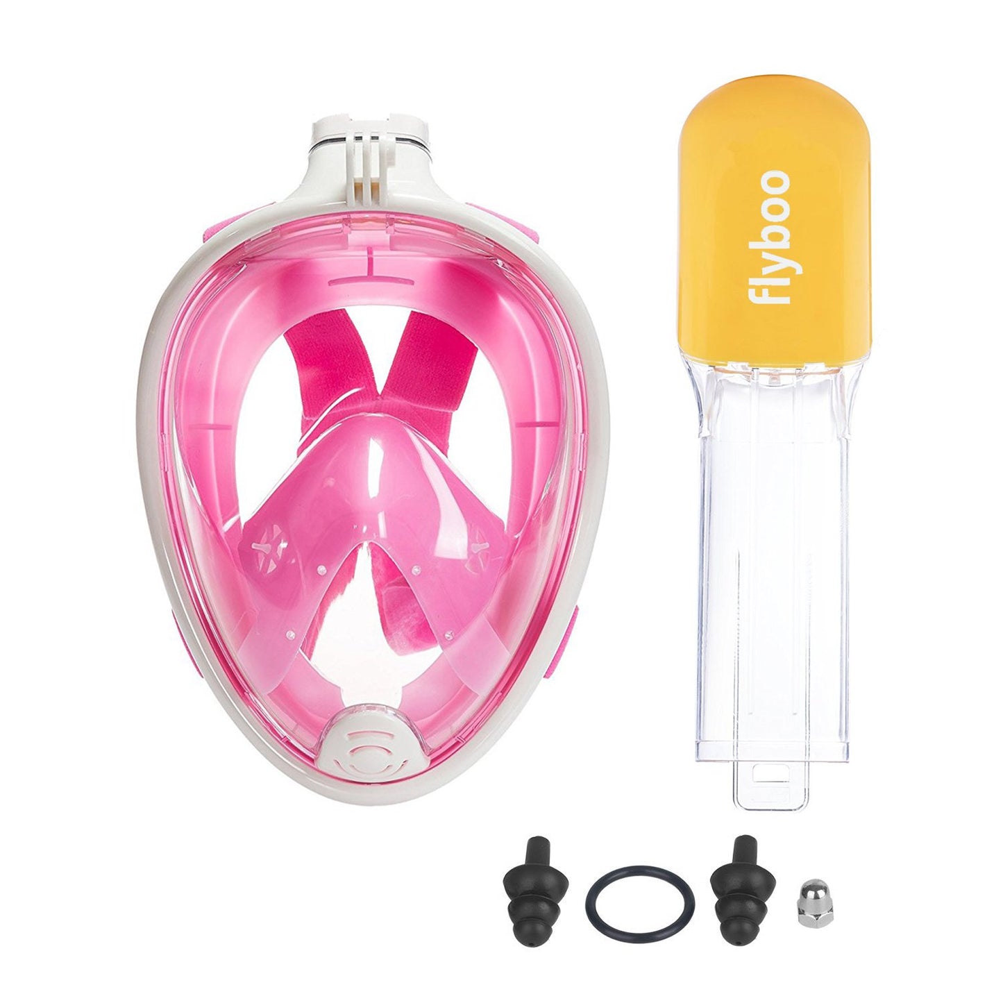 Flyboo Full Face Snorkel Mask, 180° panoramic view, compatible with sport cameras. Suitable for adults and kids.