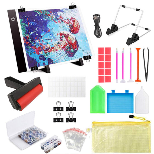INSANYJ Diamond Painting Accessories include LED light pad, adjustable brightness diamond painting light board with USB cable, diamond sorting box embroidery diamond painting tool set (106pcs)