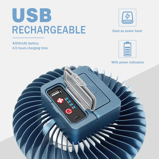 Civikyle 1-piece LED camping lantern with fan USB rechargeable, camping fan with light, tent lamp lantern outdoor camping accessory