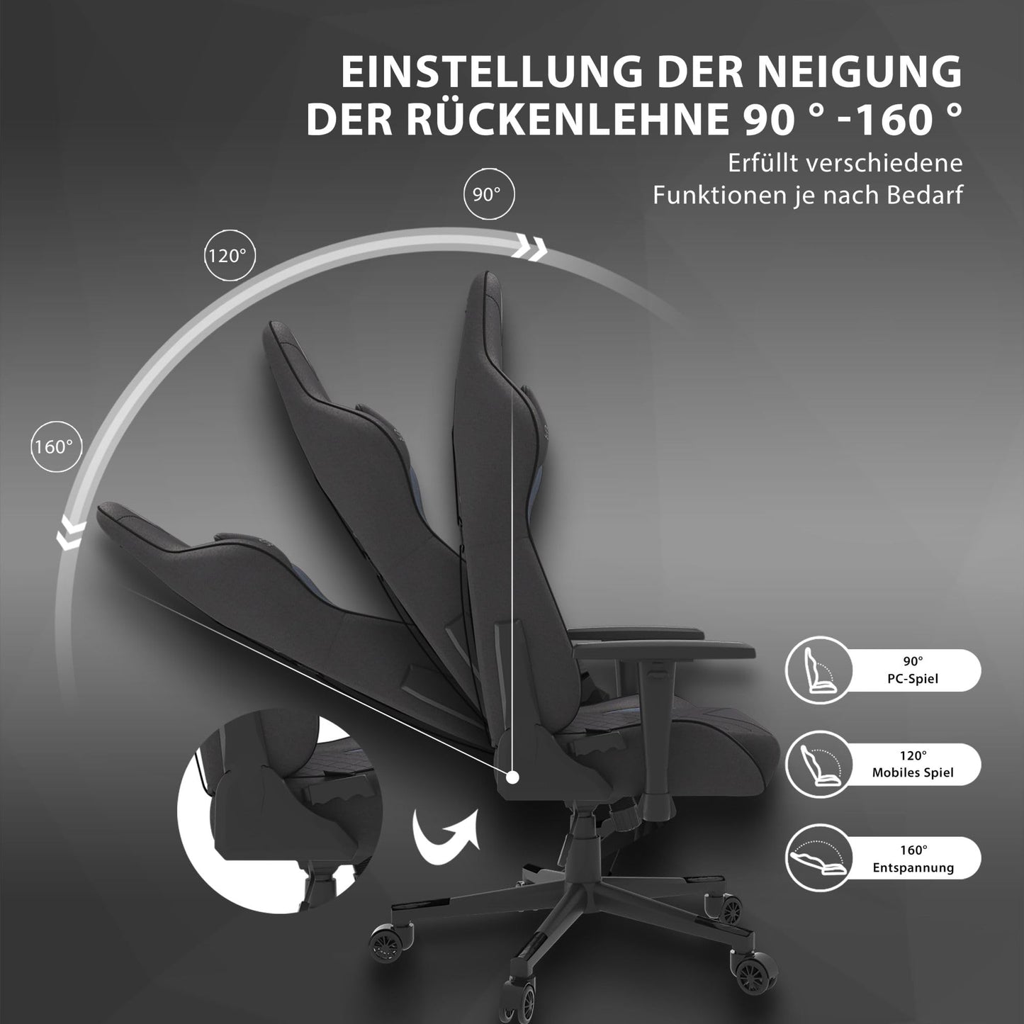 SENSE7 Gaming Fabric Spellcaster Office Chair Gamer Ergonomic seat Armrest One-piece steel frame Adjustable tilt angle Black, 43-52 x 69.5 x 57, 5902659841537