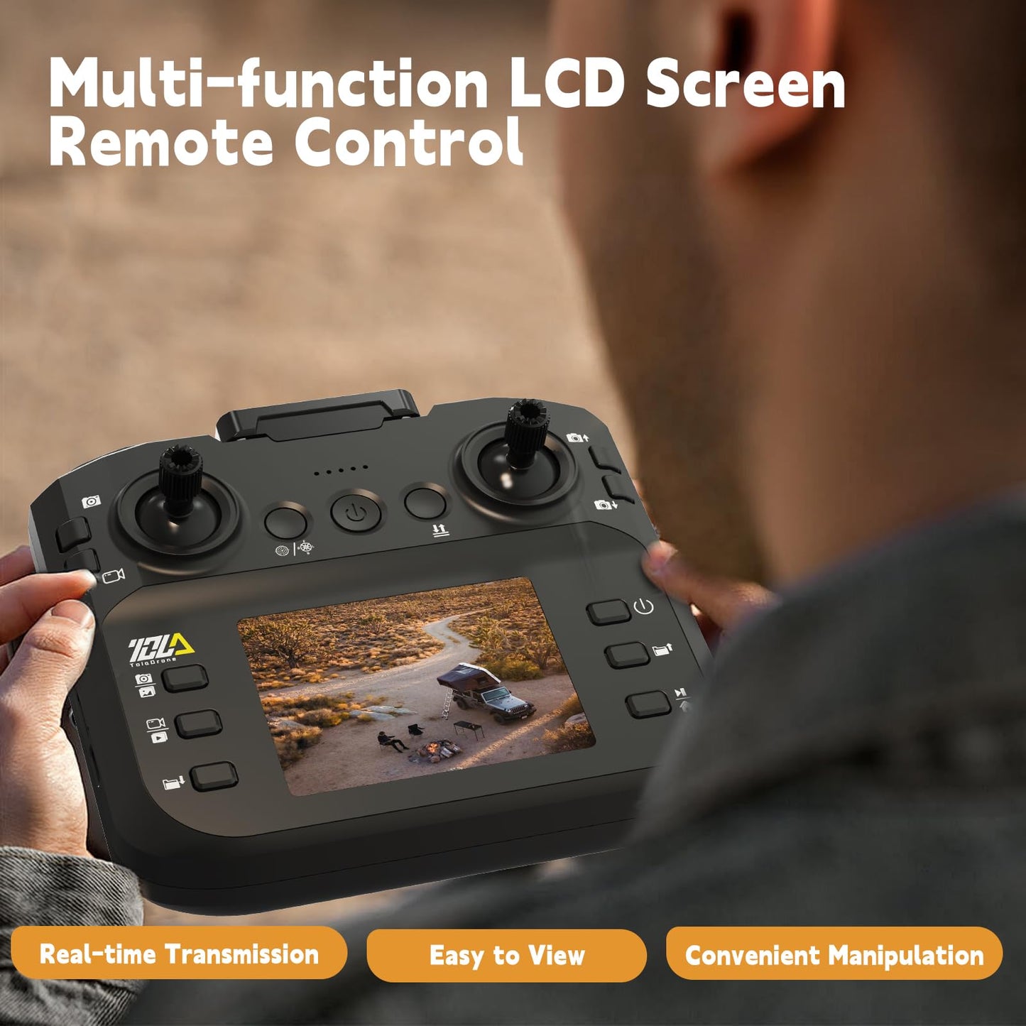 Toladrone TD12LCD Drone with Camera, Foldable RC Drone with LCD Screen Remote Control, Brushless Motor, Drone with Optical Flow Positioning, Drones for Adults, Quadcopter for Beginners