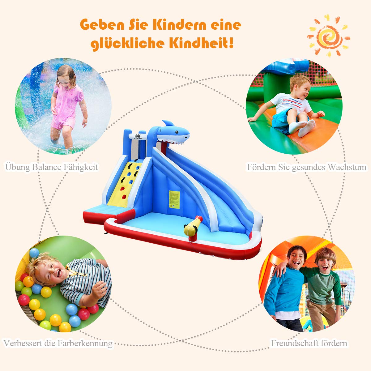 COSTWAY Inflatable Bounce House Water Slide Spray Pool, Water Play Center with Slide, Inflatable Water Park, Splash Pool 390x305x240cm