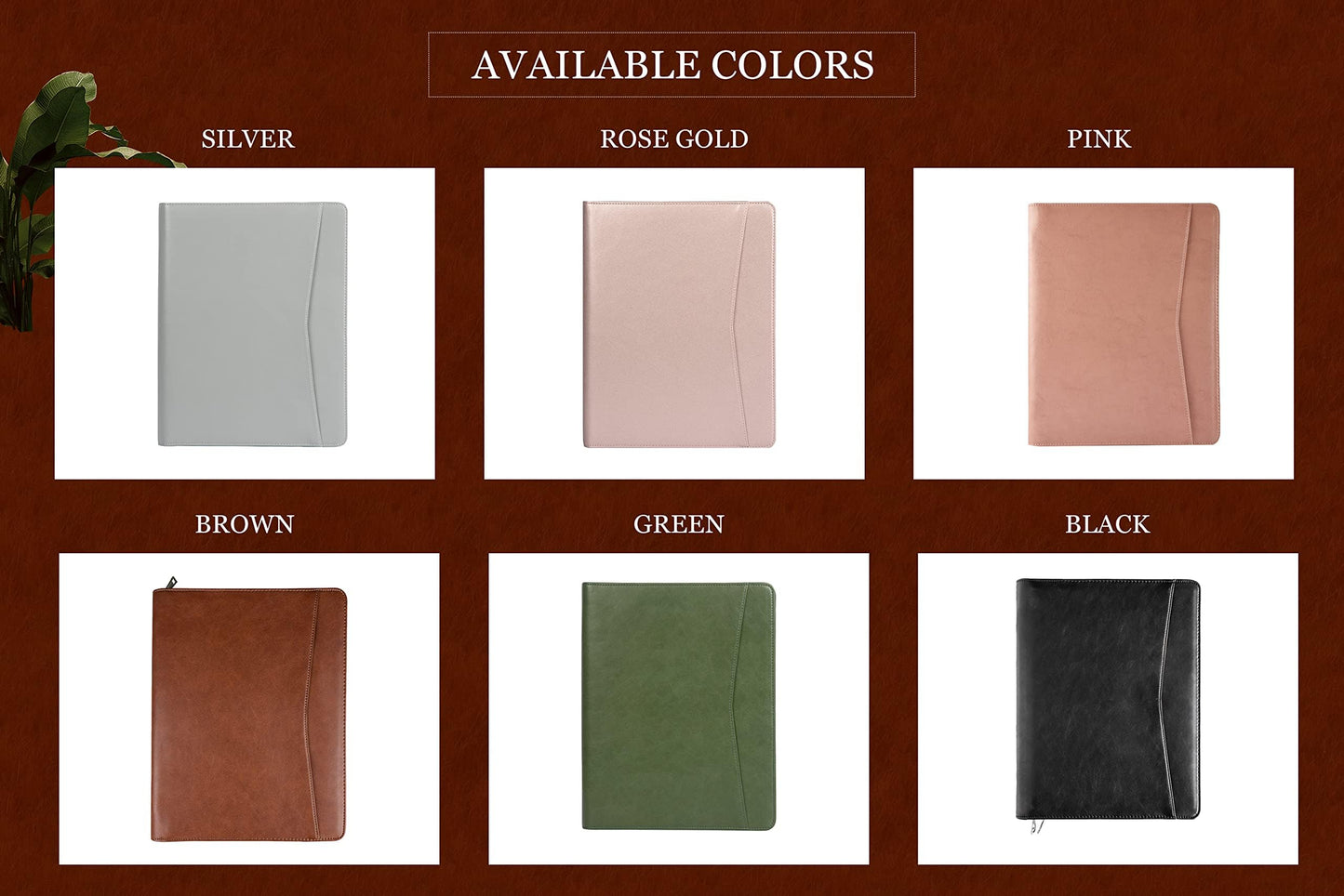 Calfinder A4 Leather Conference Folder, Notepad with A4 Clipboard/Zipper, Vegan Leather File Folder Document Case, Office Organizer, Gift for Women/Men, Brown