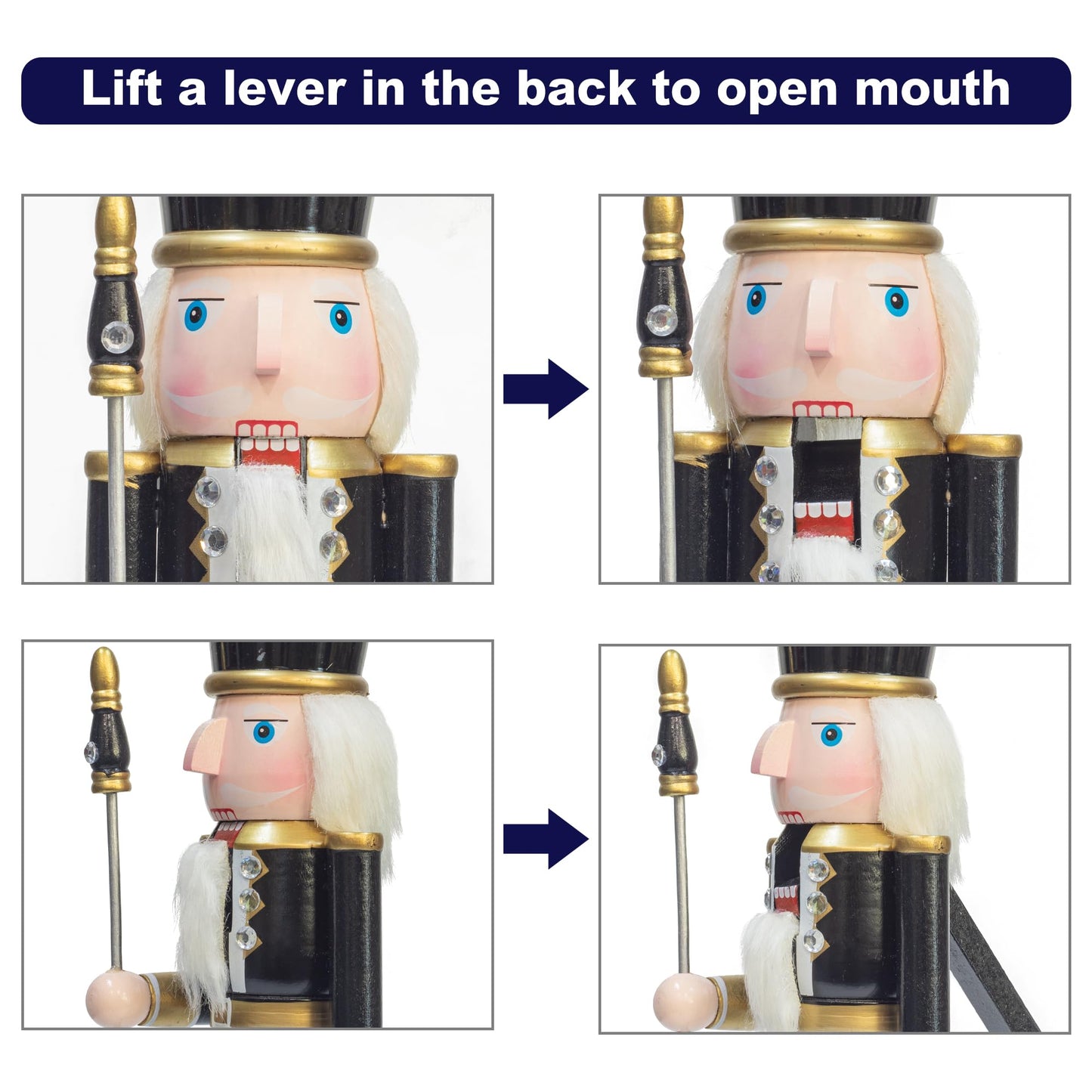 AI Store 38 cm Christmas Nutcracker Figures Christmas decor Large wooden Nutcracker Figure Christmas decoration (Gold White)