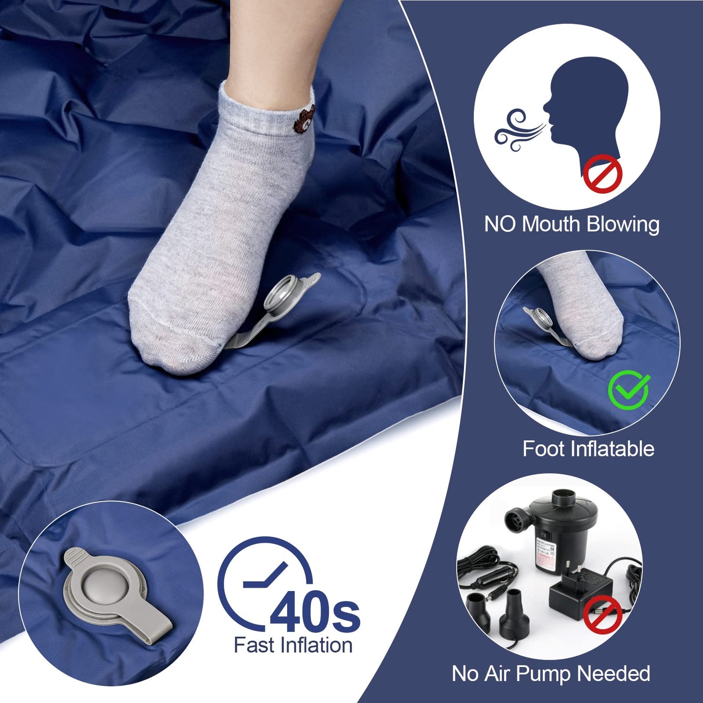 Kiaitre Self-Inflating Sleeping Pad, 9CM Ultralight Inflatable Air Mattress, Portable Compact Camping Mat Air Pad for Camping, Hiking, Backpacking, and Trekking.