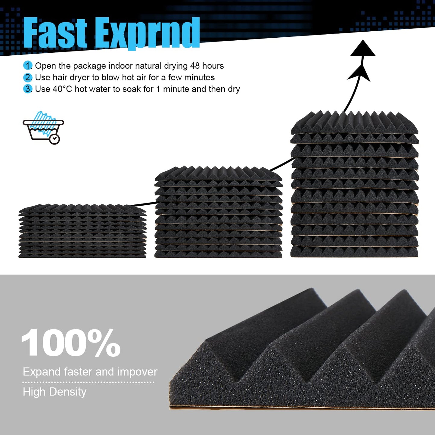 12 pieces of self-adhesive acoustic foam for soundproofing in podcast recording studios, reducing echo and reverberation on ceilings in home offices. Size: 30x30x2.5cm.