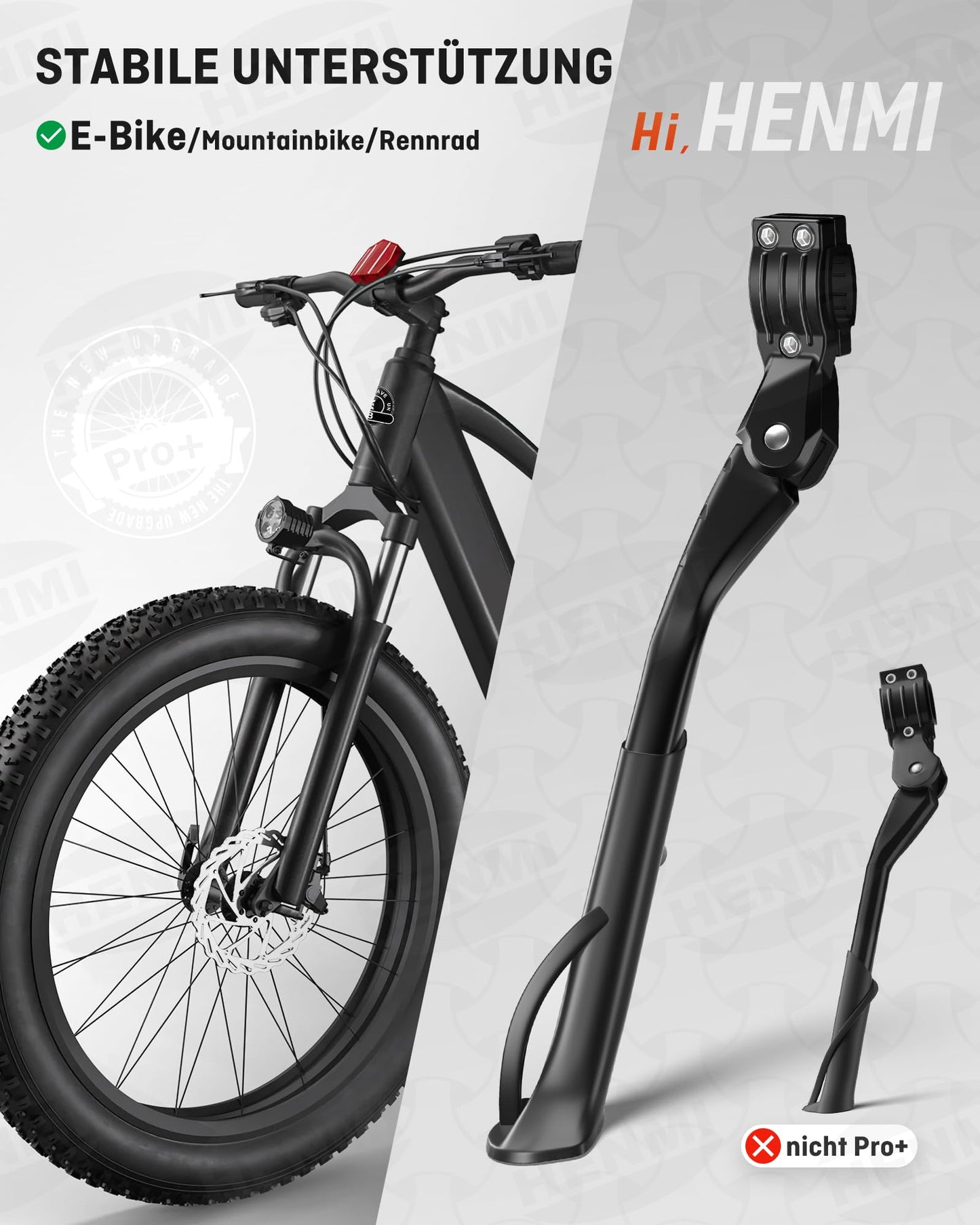 HENMI Bike Stand 24-29 Inch Pro+, Height Adjustable Rear Bike Stand for E-Bike, Mountain Bike, Trekking Bike, City Bike, Road Bike