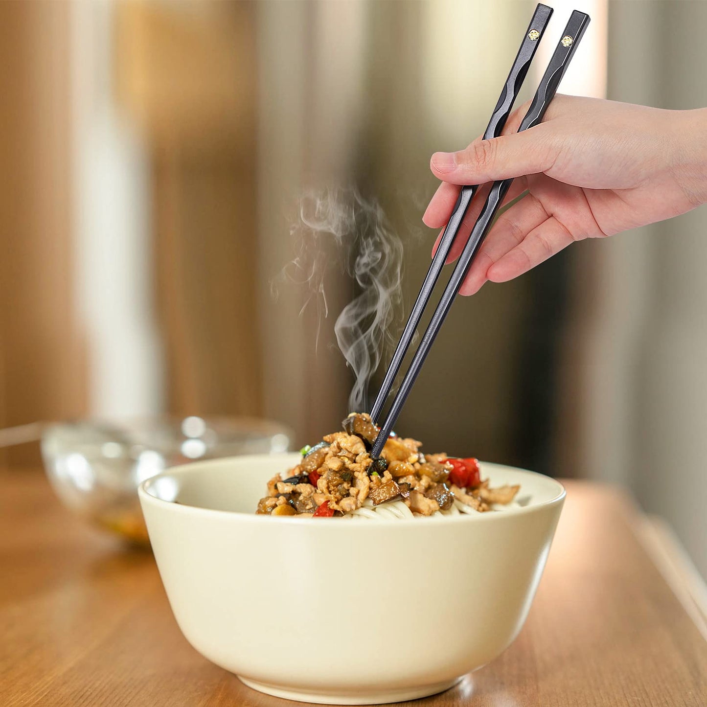 Youda Chopsticks Reusable Chinese Japanese Alloy Chopsticks with Holder, Dishwasher Safe, Premium Quality Chopsticks Gift Set (5 Pairs)