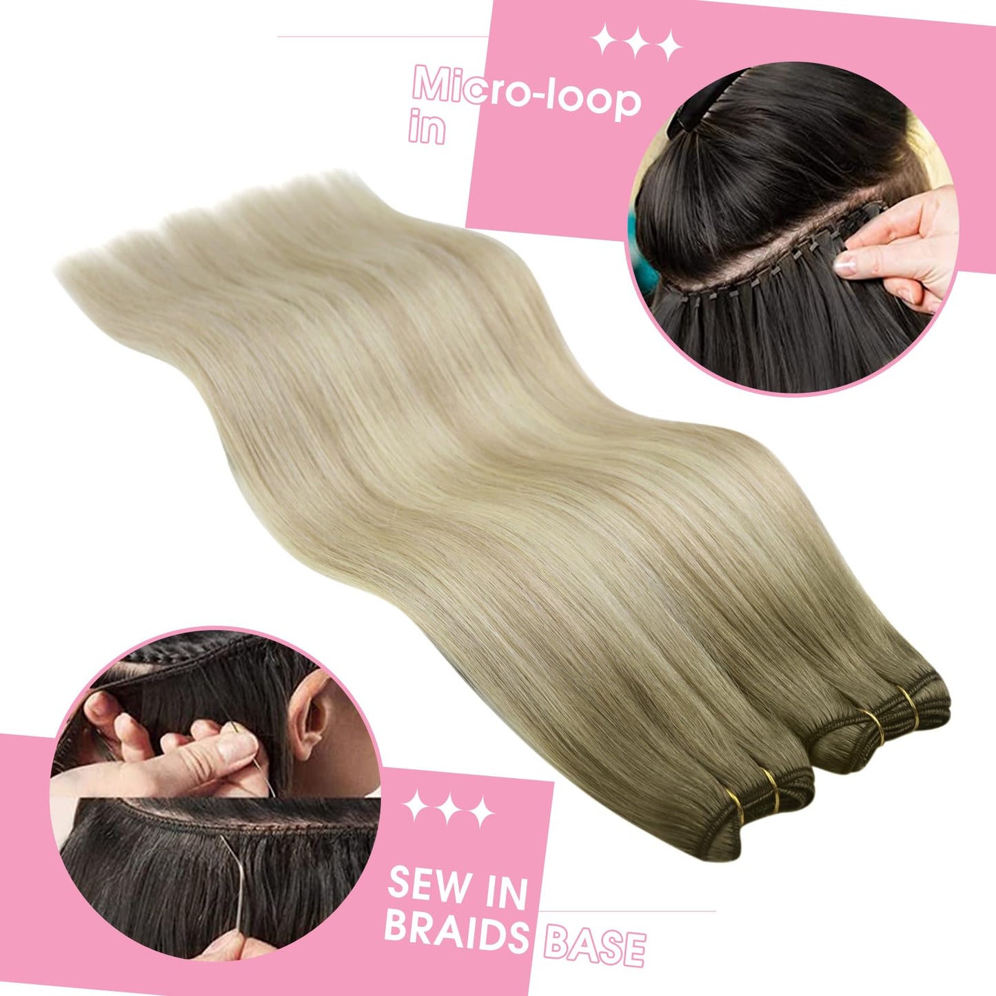 YoungSee blonde 45cm real hair weft for sewing in ash blonde ombre blond hair extensions double weft weave extensions for women 100g #SUN