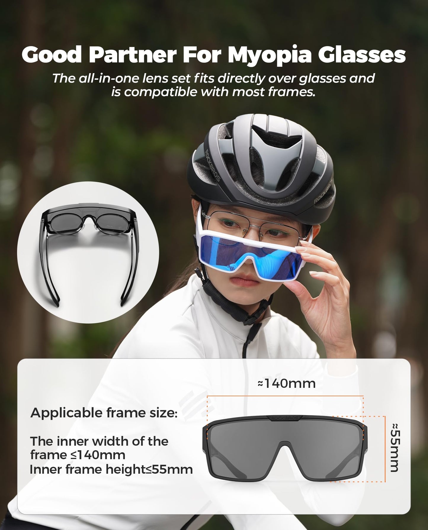 ROCKBROS Bike Glasses Polarized Fit Over Sunglasses Outdoor MTB Road Cycling Sport Goggles for Men and Women