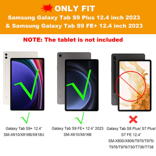 Keyboard case for Samsung Galaxy Tab S9 FE Plus / S9 Plus 12.4 Inch - 7 Color Backlit Touchpad Folio Tablet Cover - Backlit German QWERTZ Layout Keyboard for Tab S9 FE+ / S9+ Black