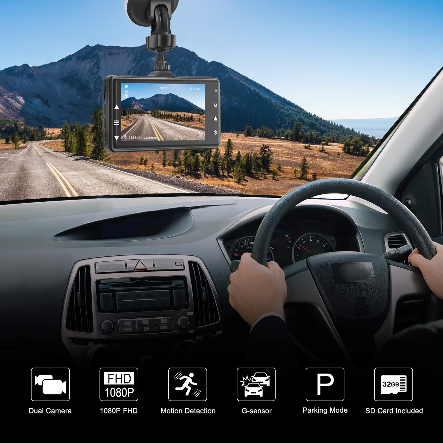 Dashcam for Car Front and Rear with 32GB SD Card, Car Camera 3.0-inch IPS Screen Full HD 1080P, Aluminum Alloy Body, 170° Wide Angle, WDR, Parking Monitor, Night Vision, G-Sensor, Loop Recording.