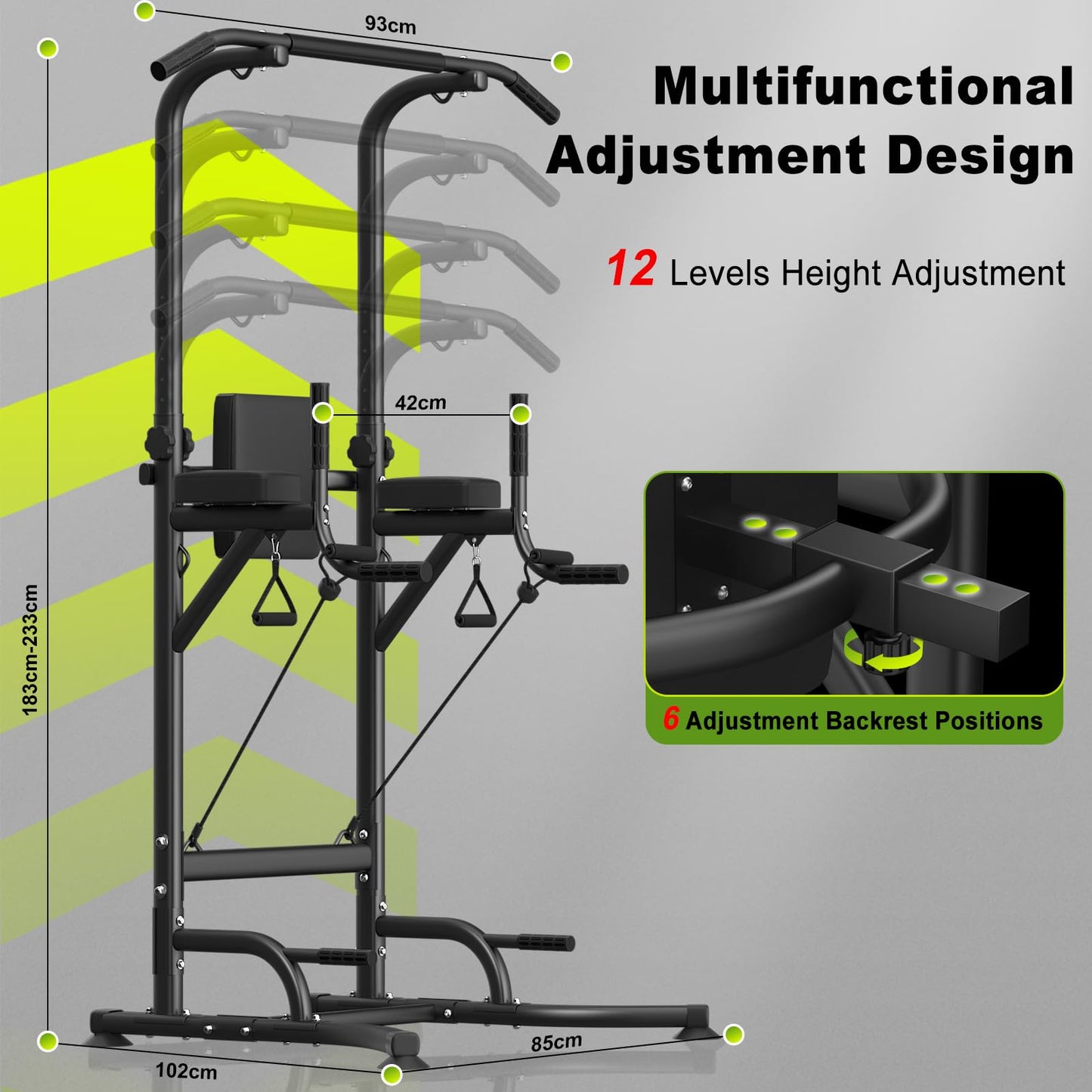 Dskeuzeew Power Tower Dip-Station Pull-Up Bar Freestanding Multifunctional for power station Strength Training in Home Gym, holds up to 205 kg.