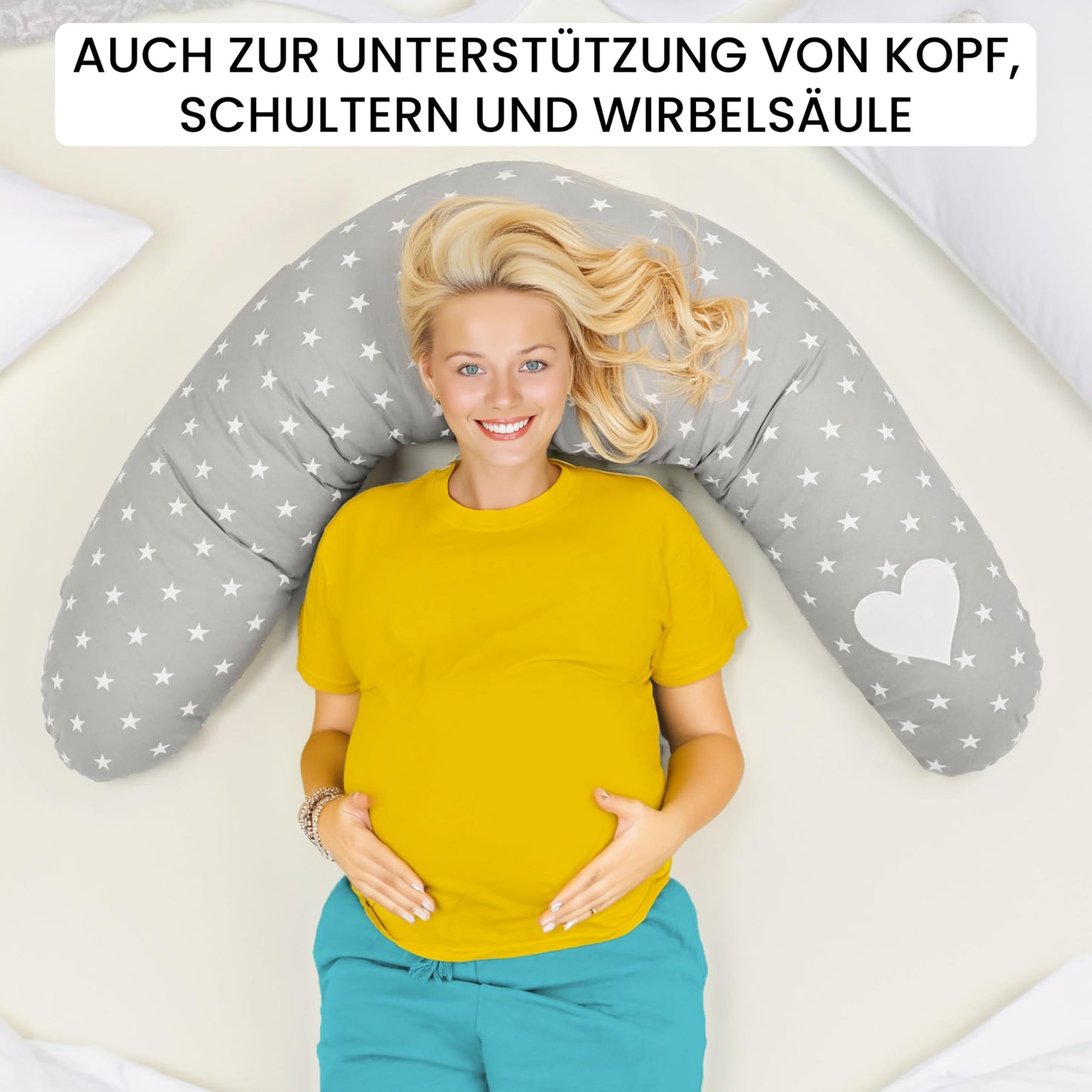 Amilian Nursing Pillow XXL - Pregnancy Pillow & Side Sleeper Pillow Baby - Pregnancy Pillow and Body Pillow - Grey with Stars - Pregnancy Pillow