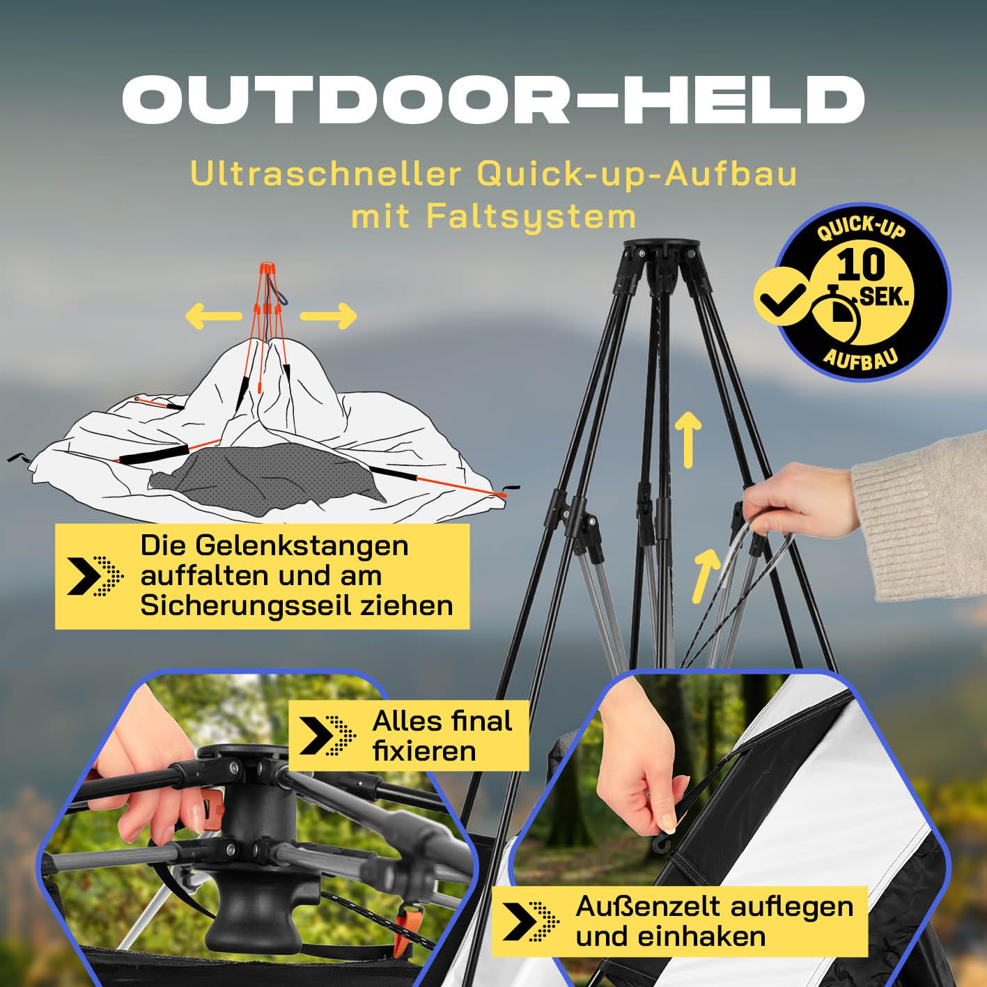 Where Tomorrow Pop up tent | 4 person tent with cooling effect | for camping, outdoor, festival & party | dome tent with sun protection & rain protection | lightweight & waterproof | bivouac