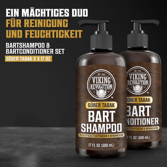 Viking Revolution - Beard Shampoo & Conditioner Set - Softens, Smooths & Strengthens Beard Growth - Beard Shampoo For Men - Sweet Tobacco - Gifts For Men - 2 x 500 ml