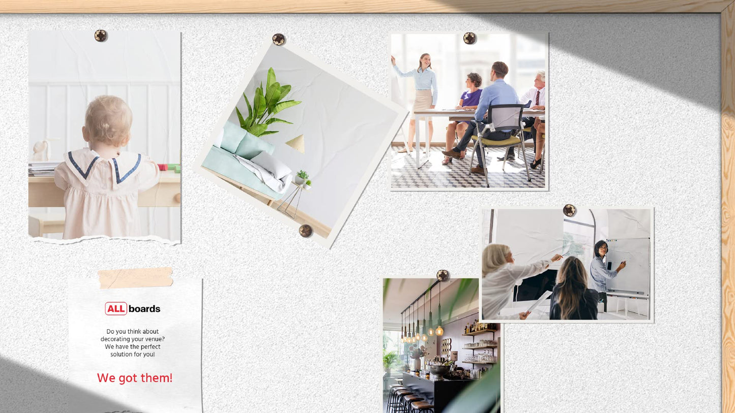 ALLboards White Pinboard with wooden frame 90x60cm Cork board Cork wall Pin board Cork